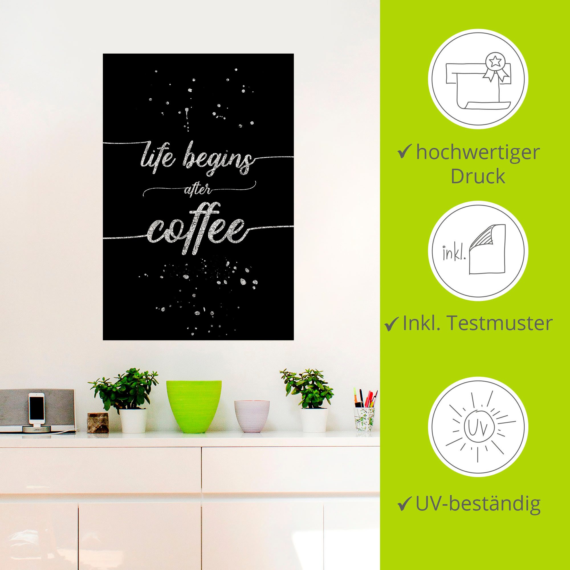 Artland Artprint Het leven begint na de koffie als artprint van aluminium, artprint op linnen, muursticker, verschillende maten