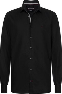 tommy hilfiger tailored businessoverhemd poplin classic slim shirt met verborgen contrastbeleg zwart