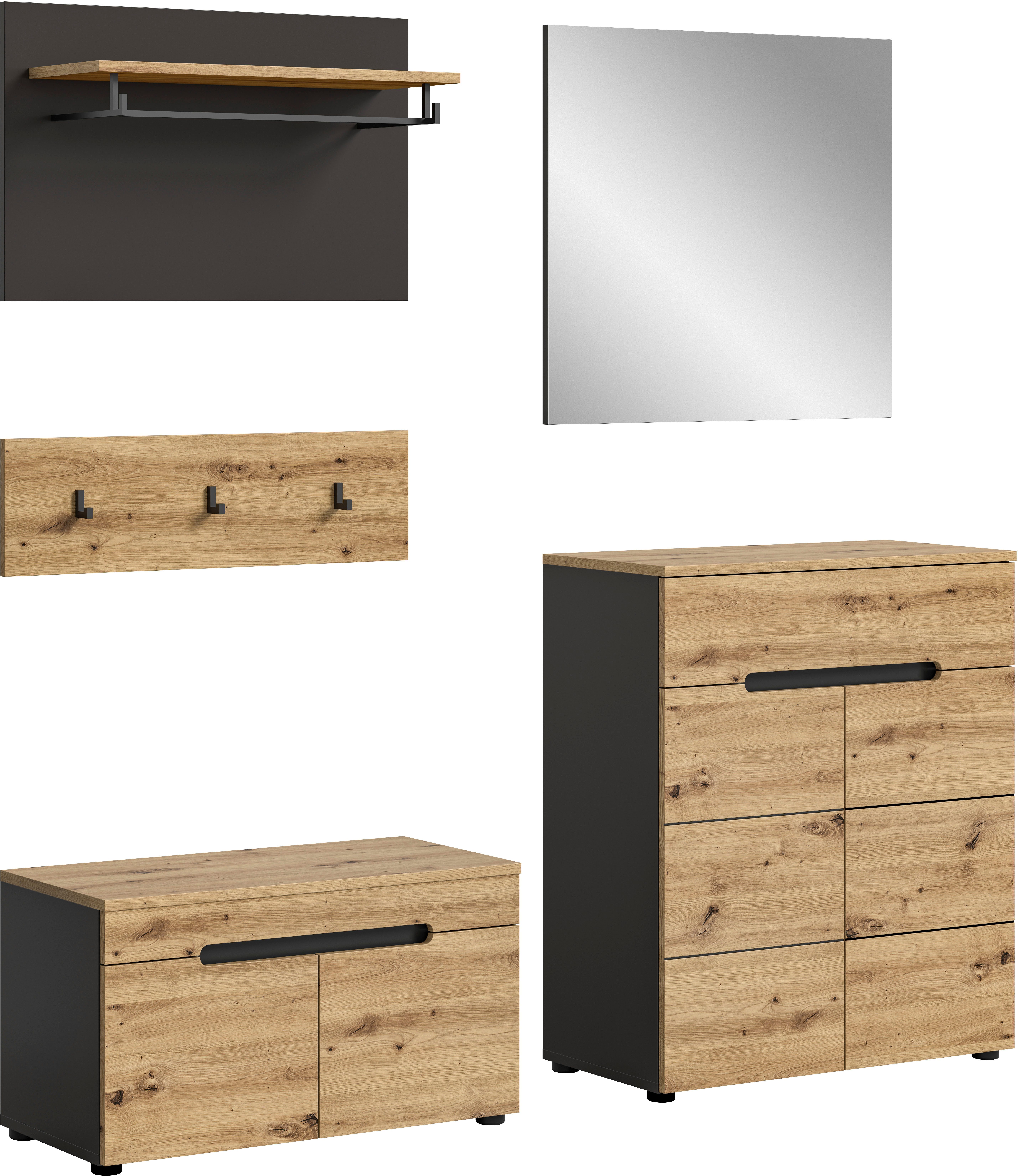 INOSIGN Halmeubelset Garderobecombinatie Rehat, breedte 175cm,in basalt grijs/Artisan eiken Halmeubelen, gangmeubelen, combinatie, hal, garderobe,