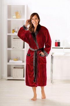 goezze uniseks badjas seidenfeeling voor dames  heren, met een chique glans (1 stuk) rood
