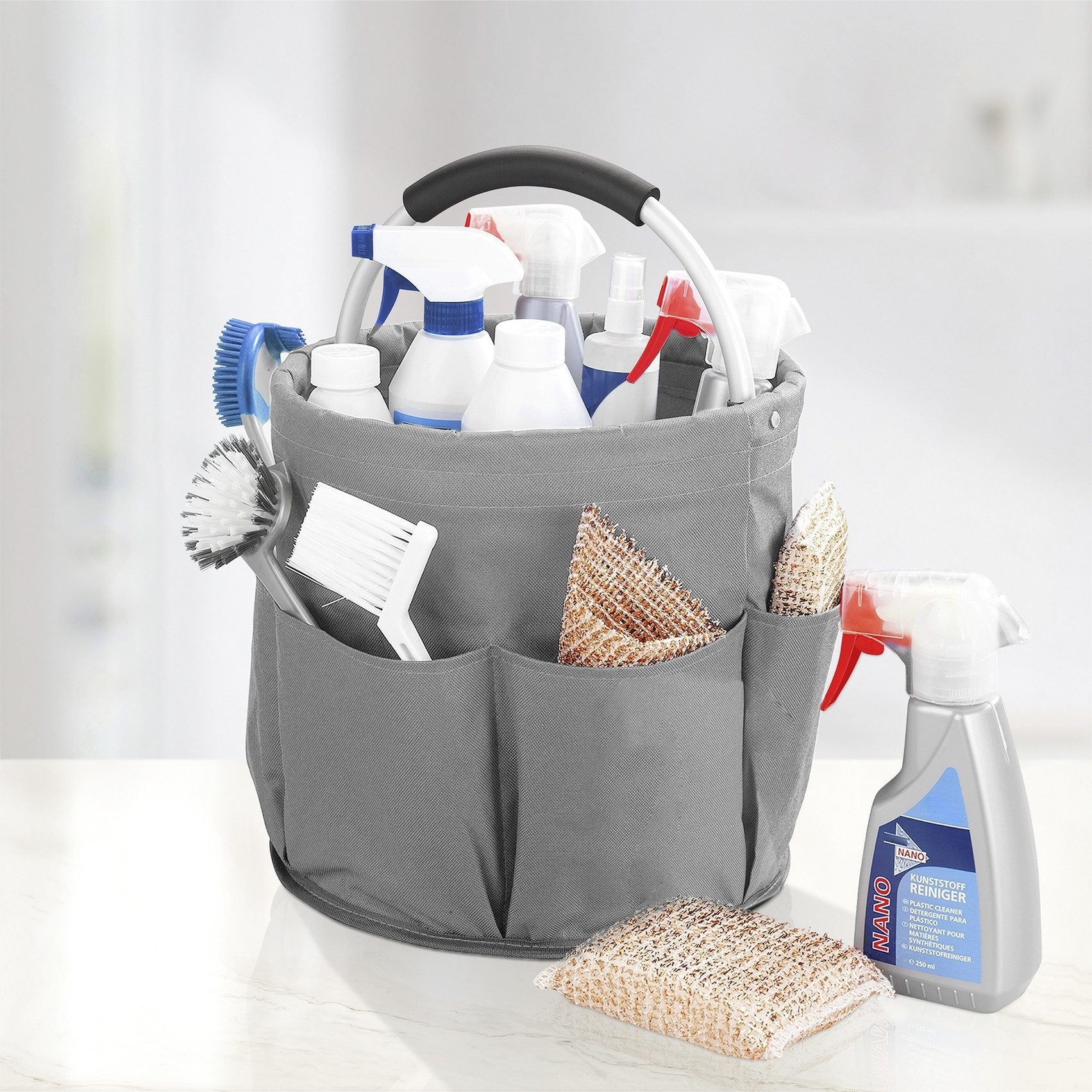 WENKO Organizer Universal-Reinigungs-Caddy Multifunctioneel mand met 6 buitenzakken, ideaal voor huishouden, tuin & kamperen