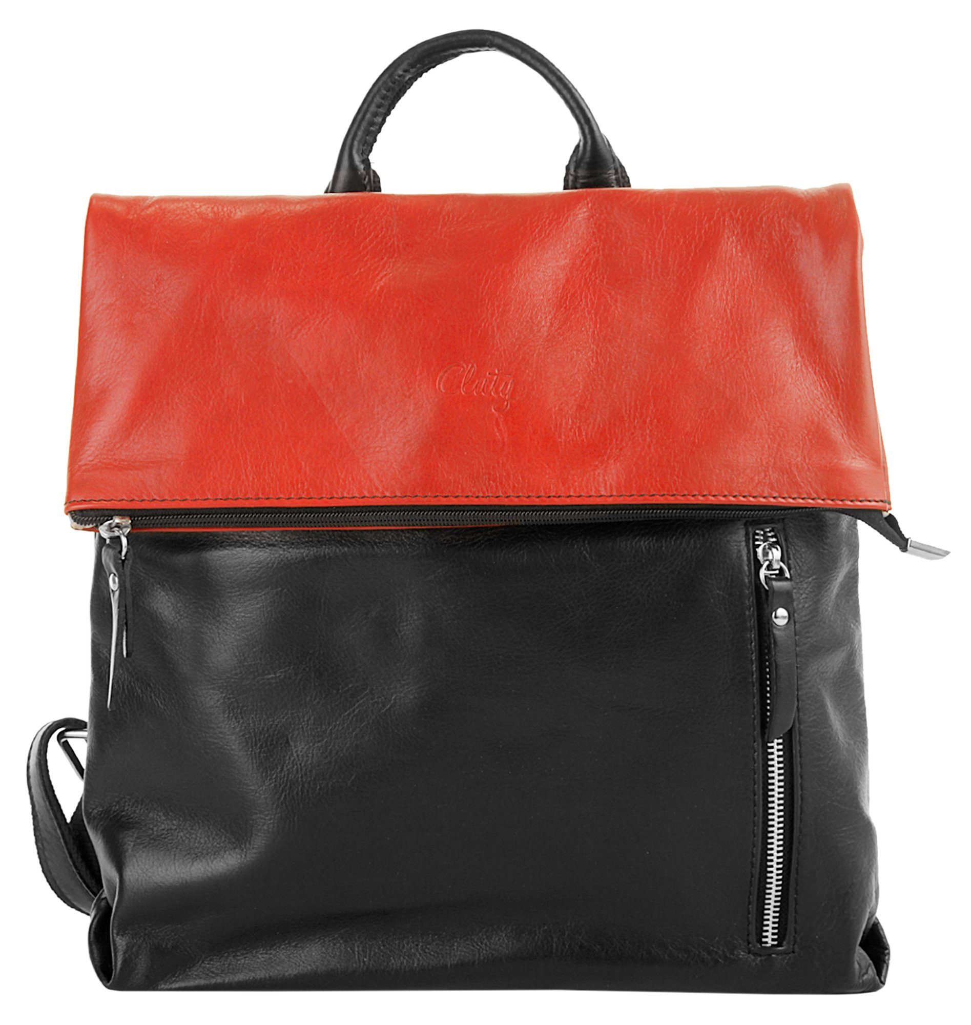 Cluty Rugzak echt leer, made in italy dames rugzakken maat one size rood