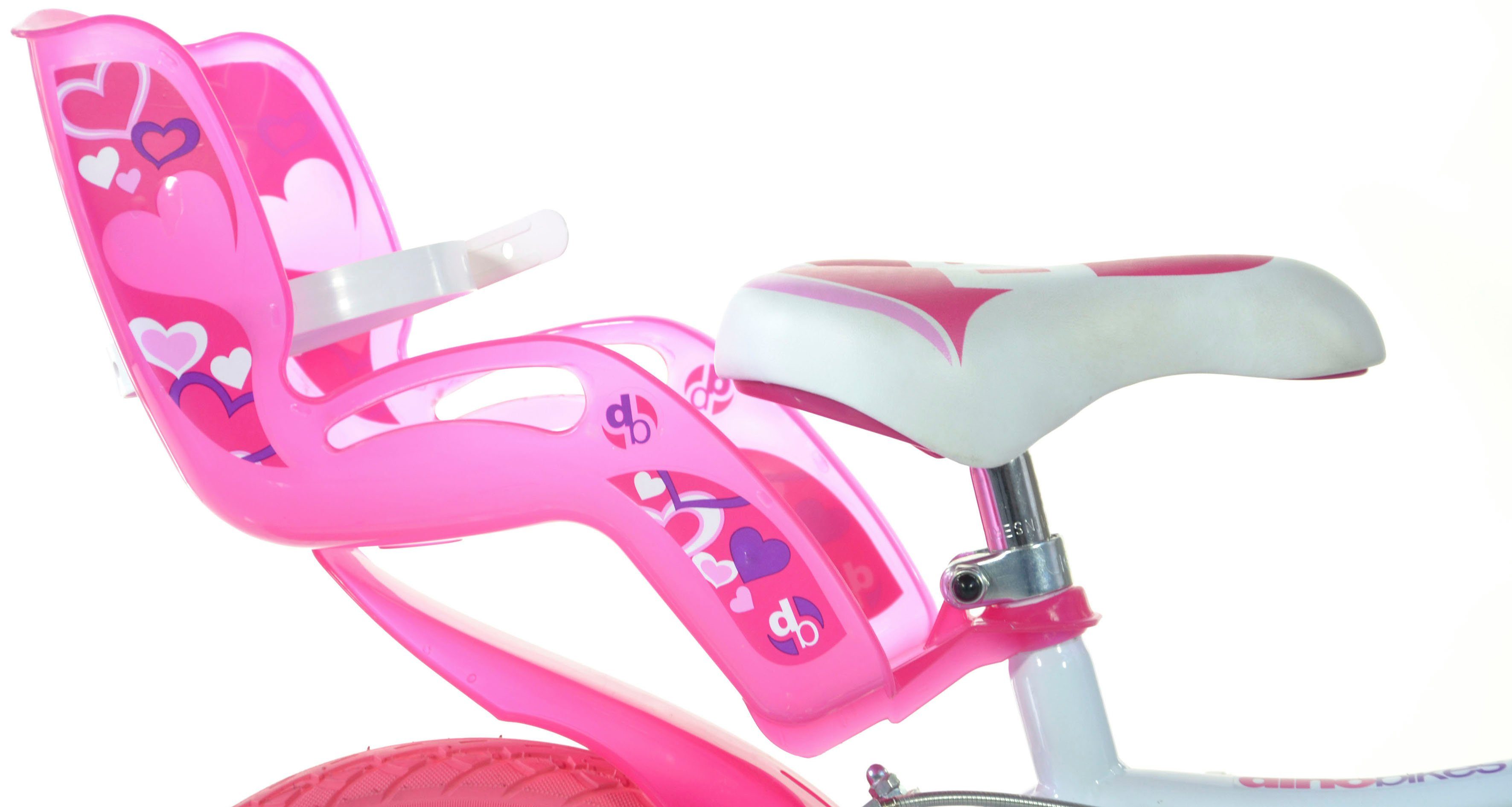 Dino Kinderfiets Meisjesfiets 16 inch met zijwieltjes, mand en poppenzitje
