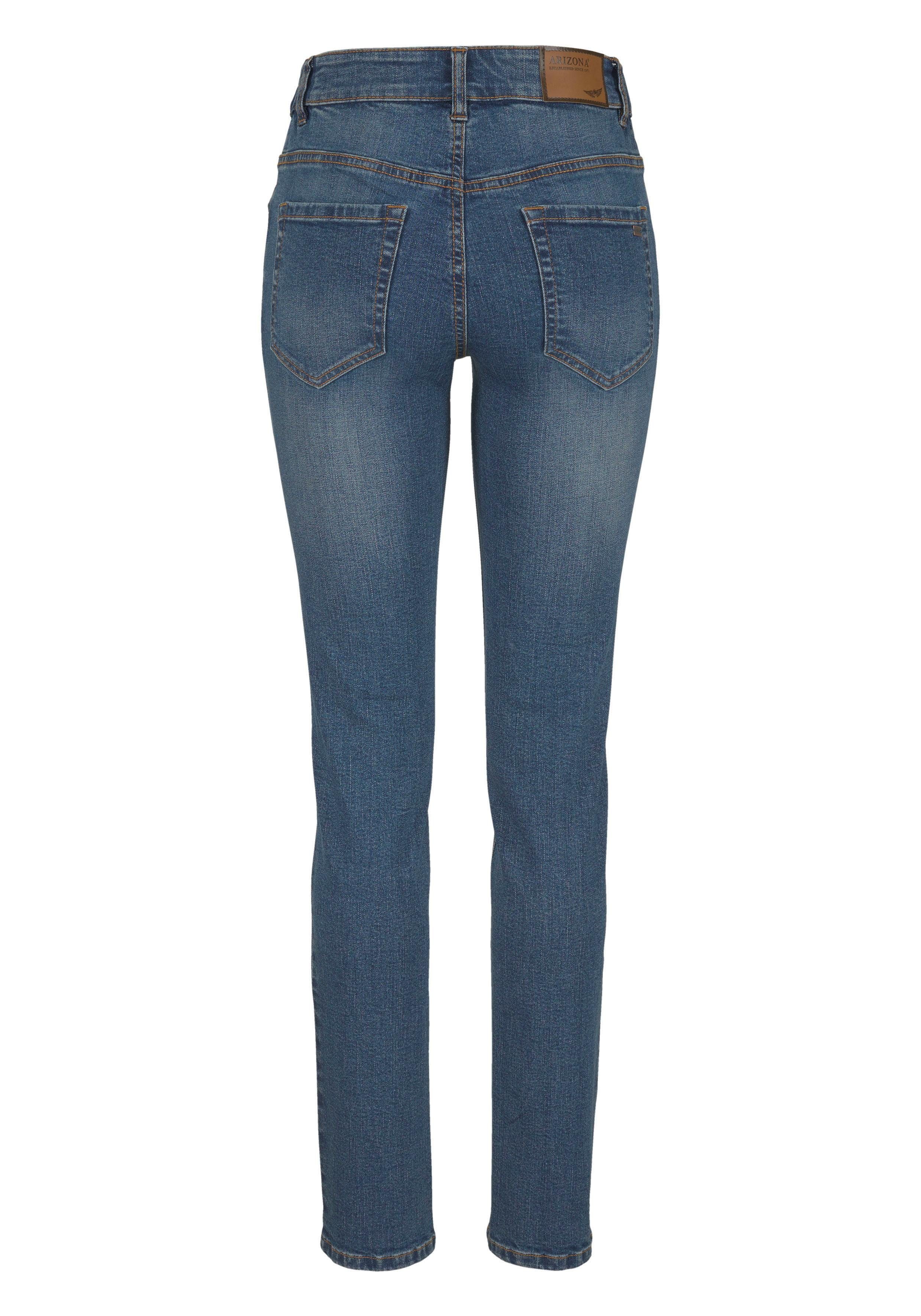 Arizona Slim fit jeans Tailleband met zij-elastiek inzet smalle pasvorm, skinny jeans, used-wassing, hoge taille