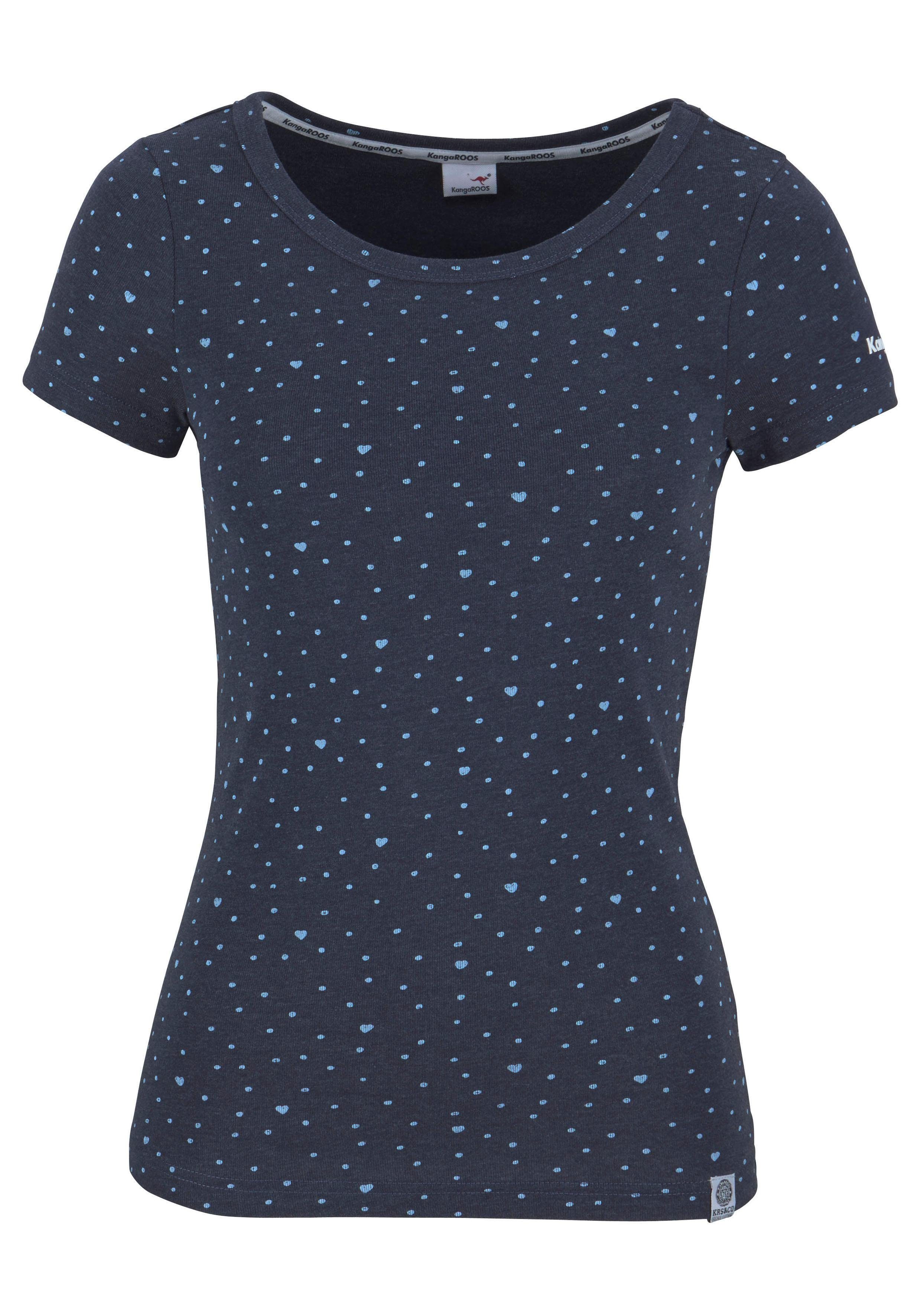 KangaROOS T-shirt Korte mouwen, elastische ribstof, met hartpatroon, ronde hals