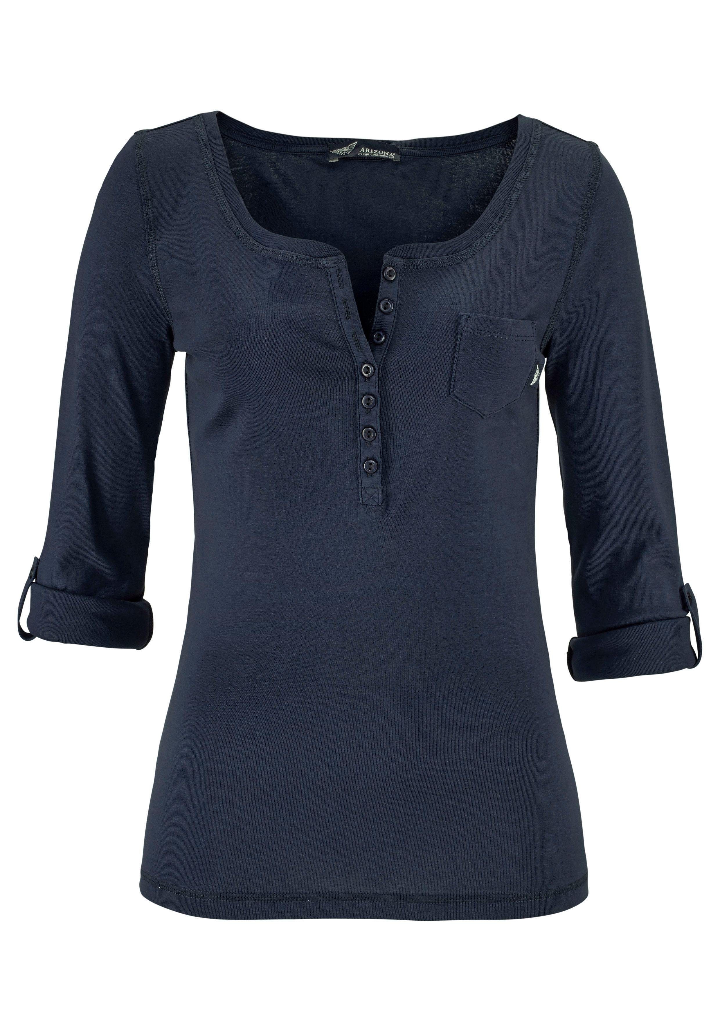Arizona Shirt met lange mouwen zeer figuurvolgende snit, effen, ronde hals