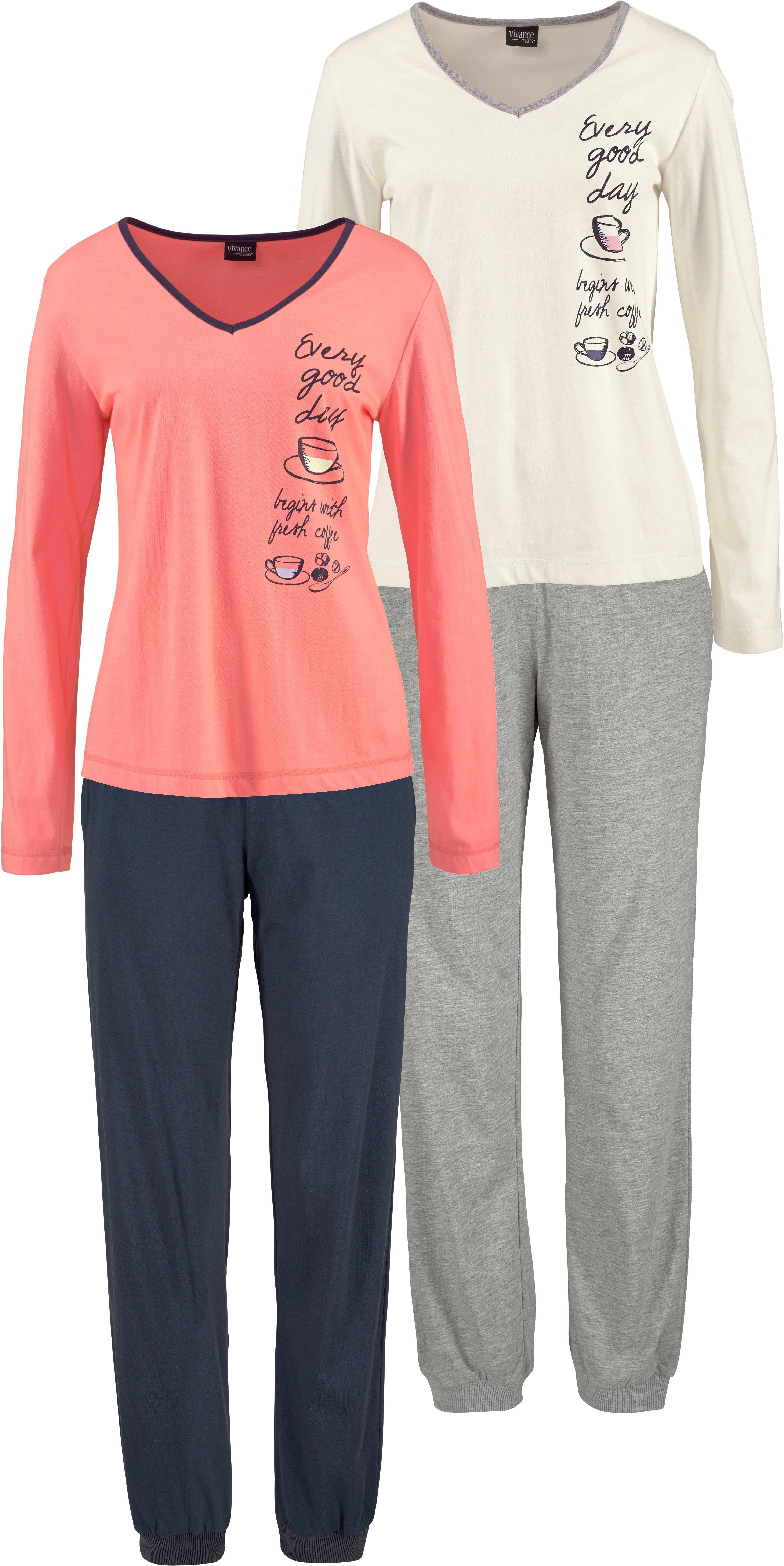 Vivance Dreams Pyjama met print opzij (4-delig, Set van 2)