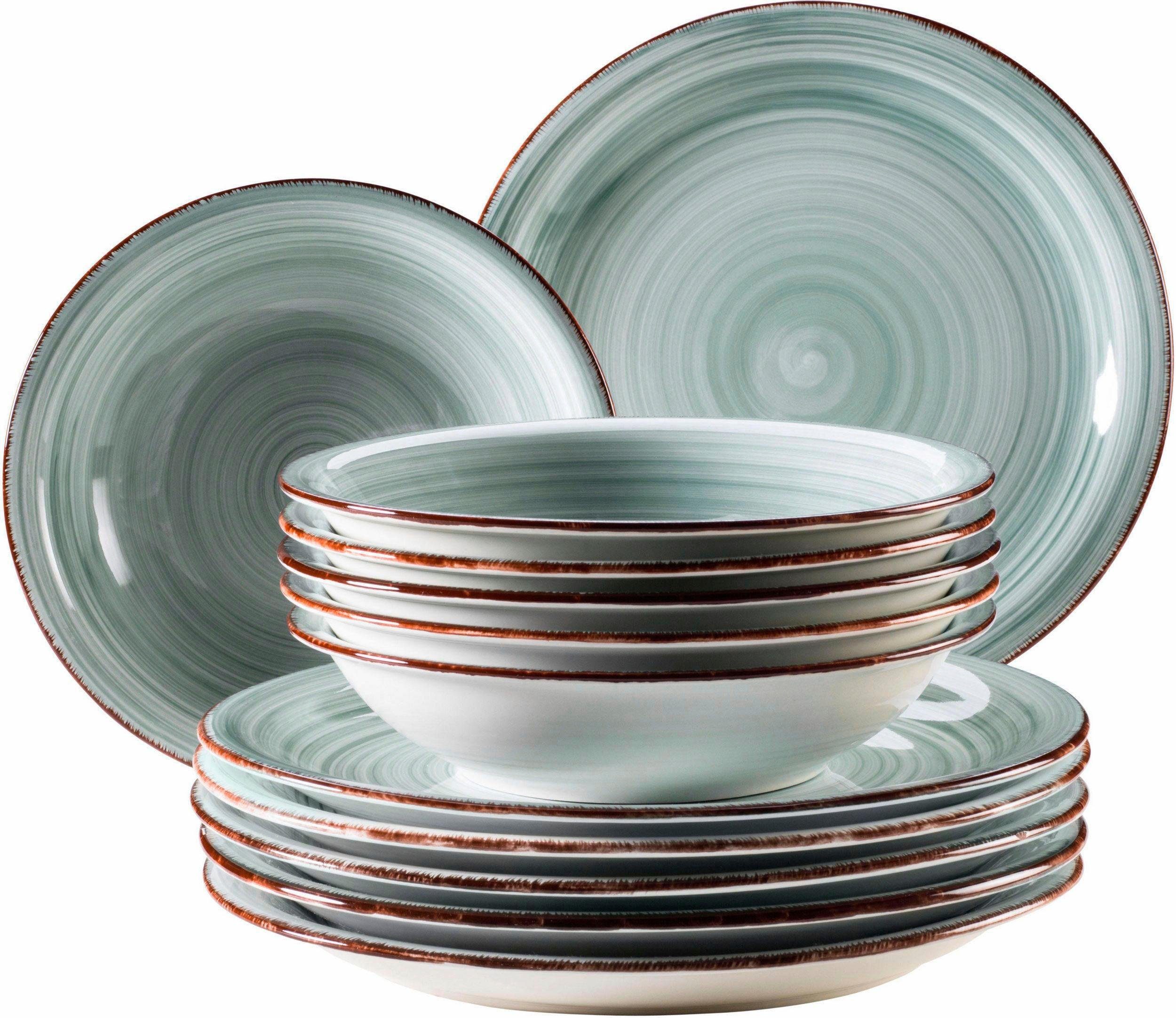 Home affaire Eetservies Bordenset, servies Bel tempo rustieke hout-look met spiraaldecoratie, 12 delen, voor 6 personen (set, 12-delig)