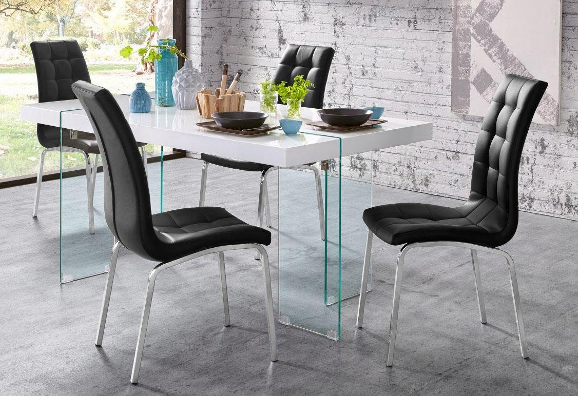 INOSIGN Stoel met 4 poten Paars (set van 2) bekleding in imitatieleer, verchroomd metalen frame (set, 2 stuks)
