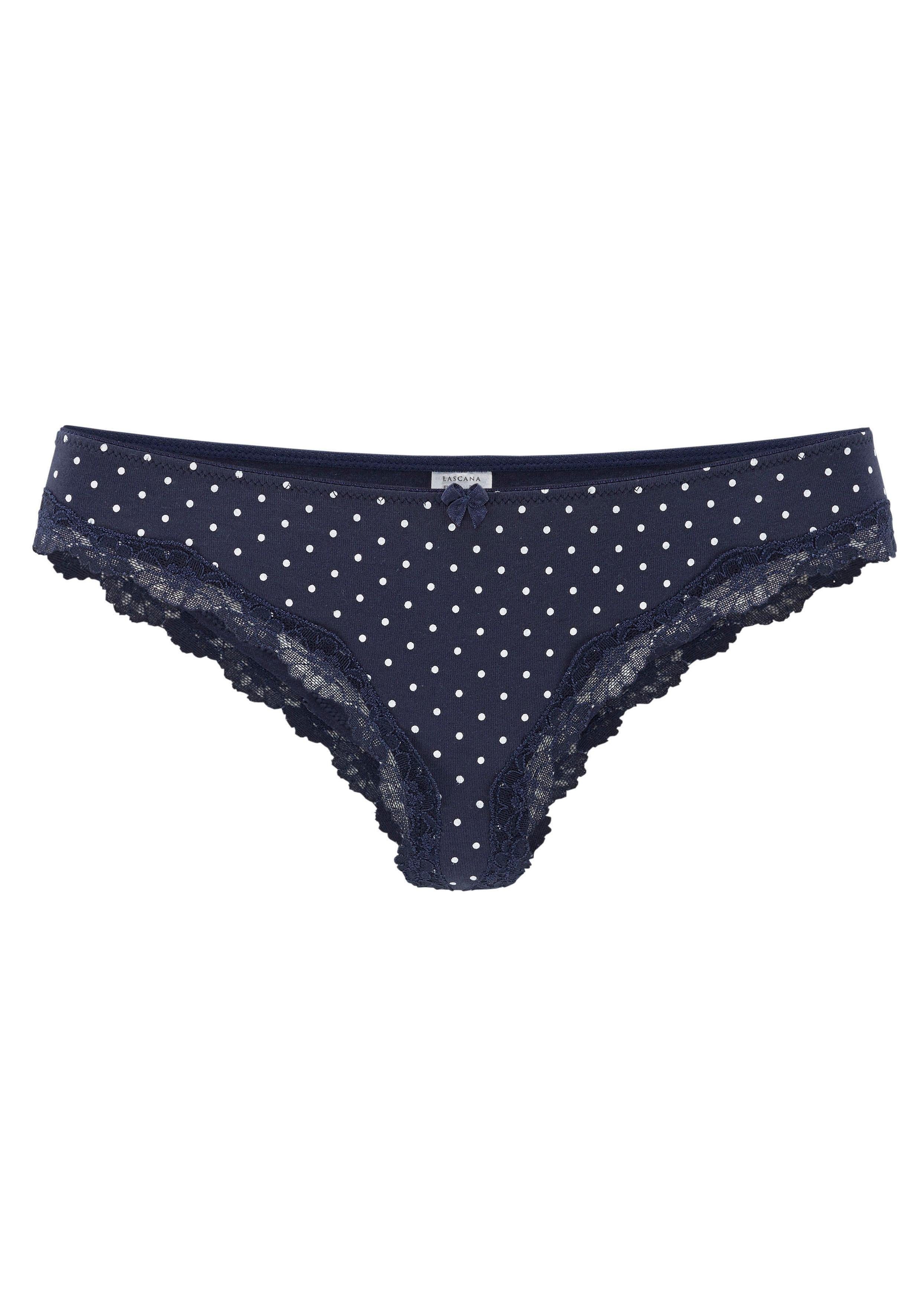 Lascana Brazilian slip van elastische katoen met delicate kant (3 stuks)
