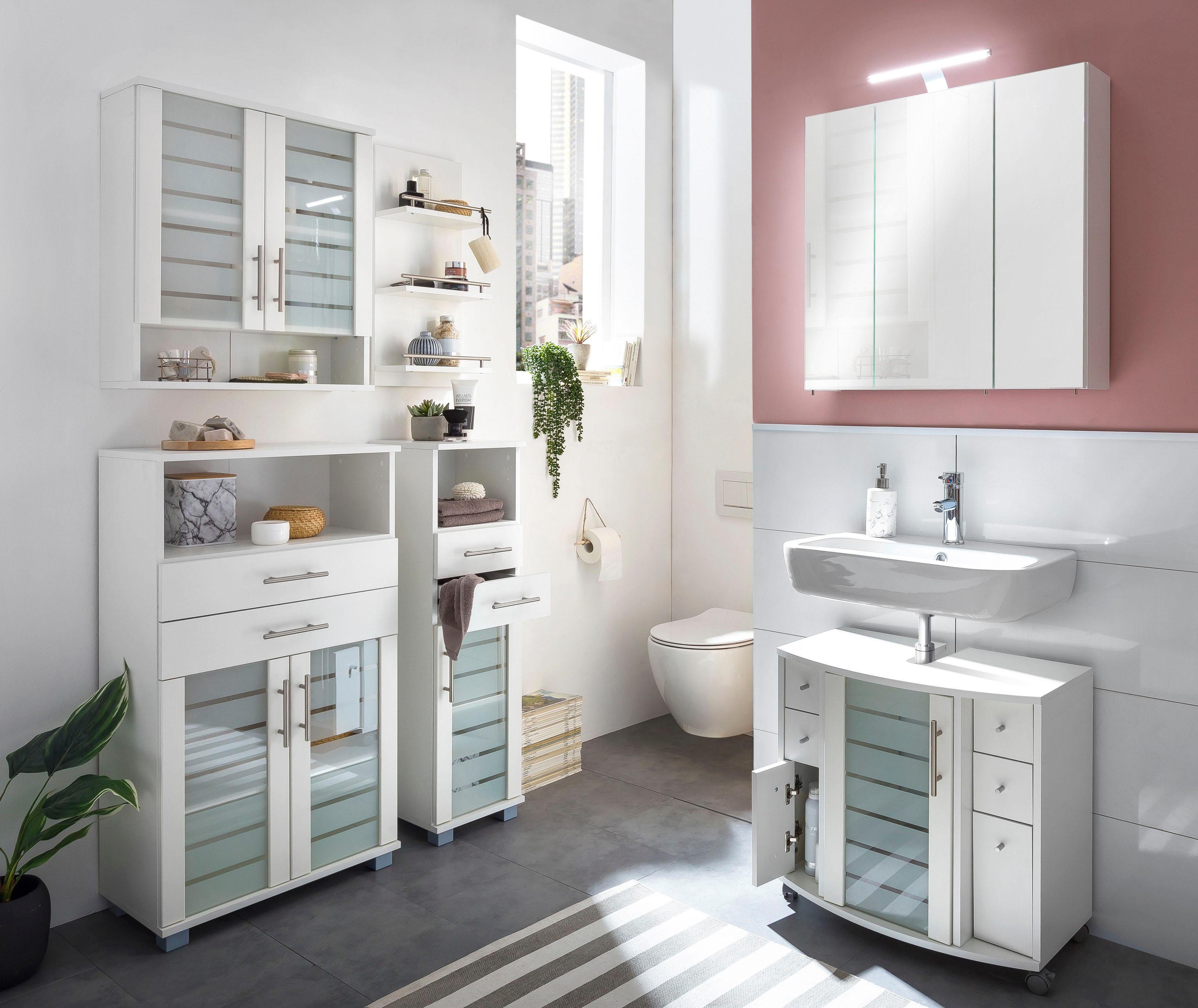 Schildmeyer Halfhoge kast Nikosia Breedte 30 cm, met glasdeur, 2 laden, mdf-fronten, metalen grepen