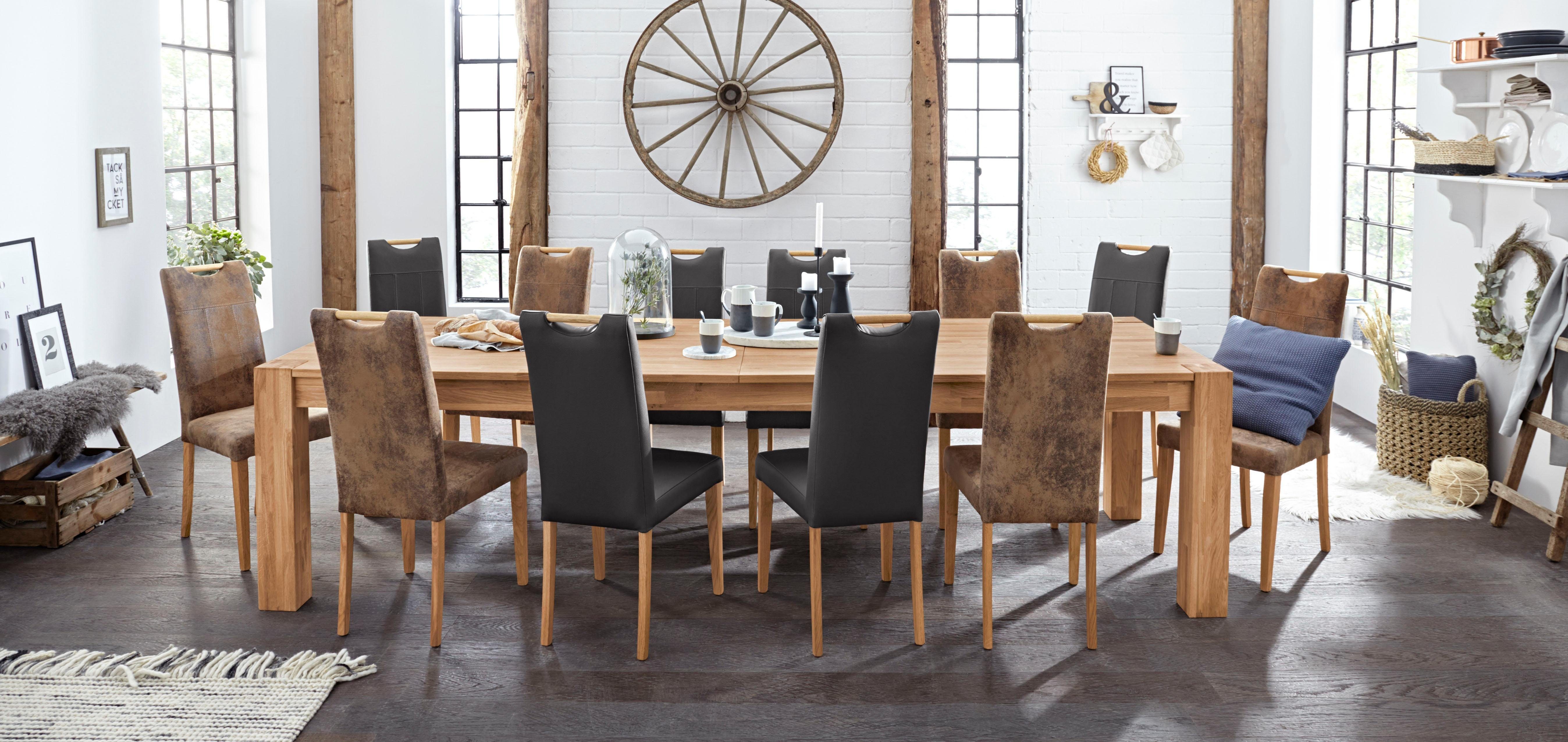 Home affaire Eetkamerstoel Roberta met bekleding van echt leer en frame van eiken massief hout (set, 2 stuks)
