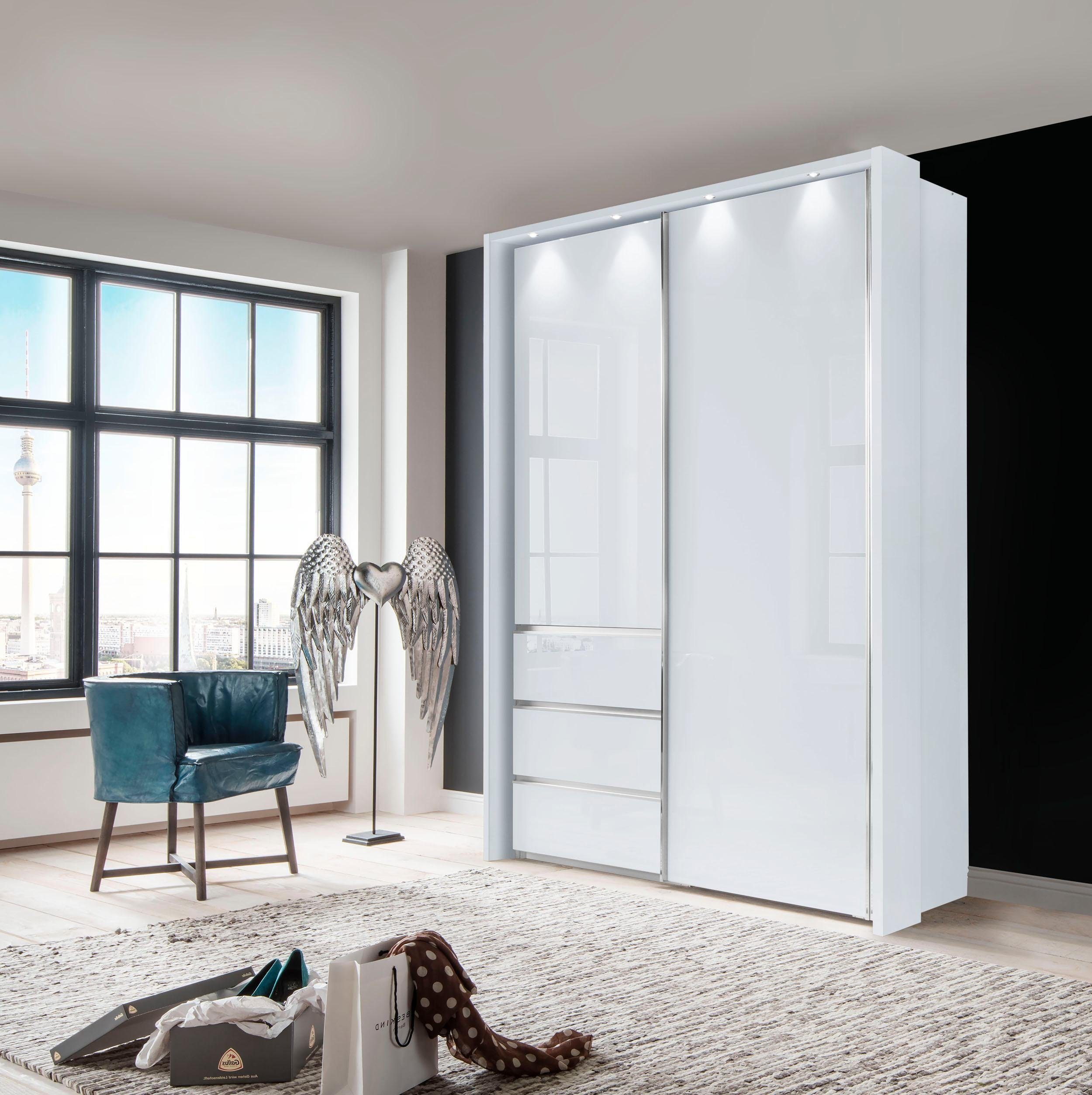 WIEMANN Zweefdeurkast Malibu Breedte 165 cm met glazen front zweefdeurkasten wit