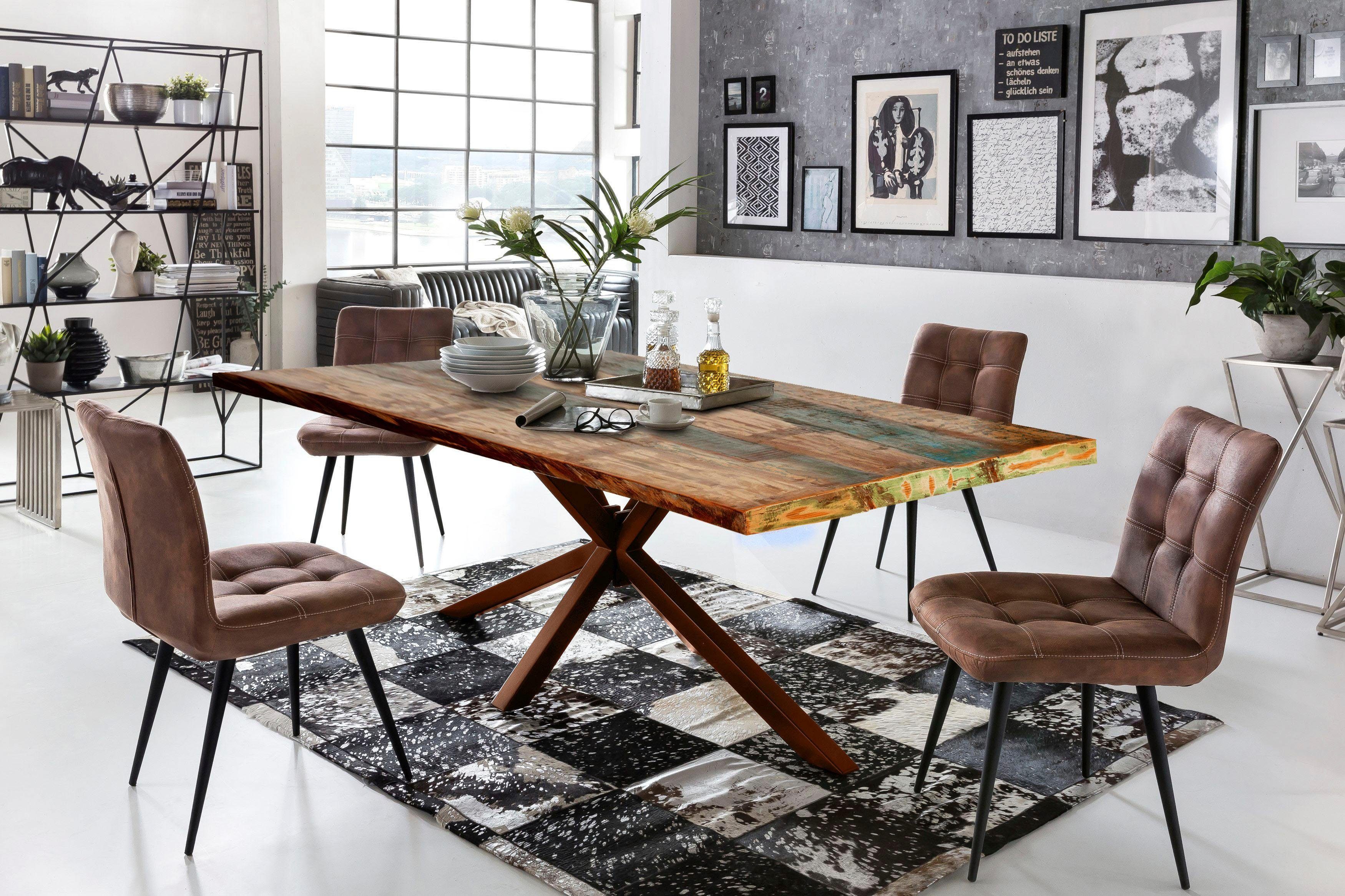 SIT Eettafel Tops&Tables met tafelblad van gebruikt hout met verfresten eettafels maat 180 cm x 76 cm x 100 cm multicolor