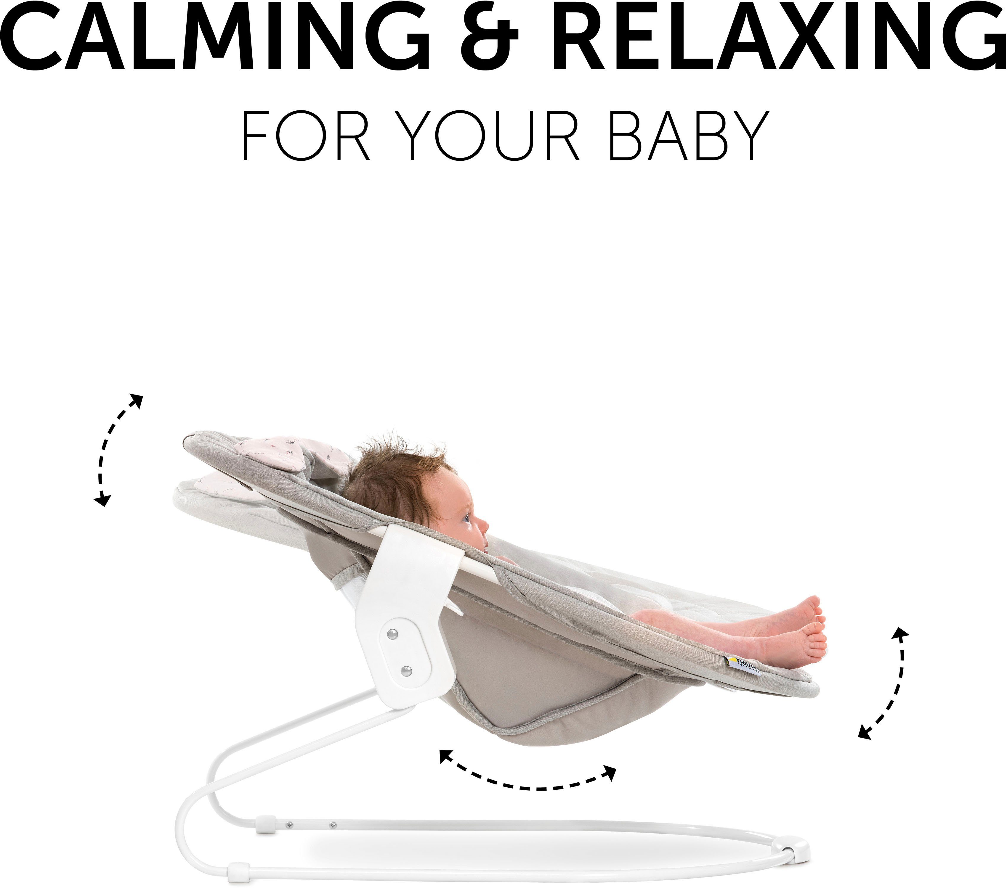 Hauck Opzet voor de kinderstoel Alpha Bouncer 2in1 Wippenopzetstuk, Poeder Konijn beige Bloem met wipframe, voor pasgeborenen, passend voor alpha+ houten kinderstoel