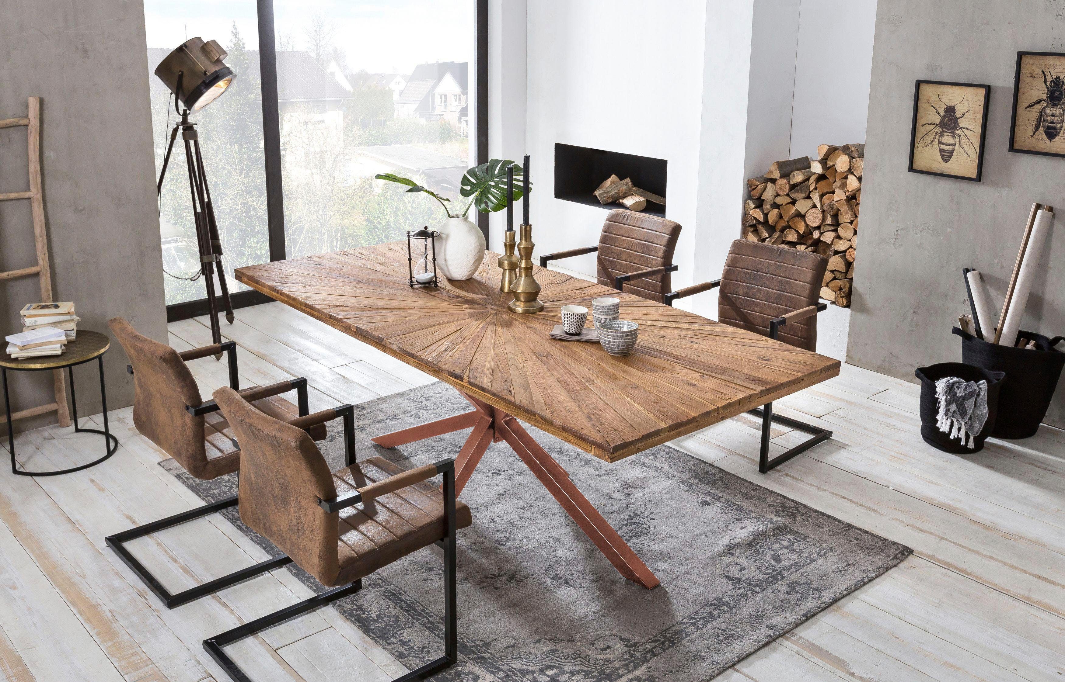 SIT Eettafel Tops&Tables van gerecycled gebruikt hout teak eettafels maat 180 cm x 79 cm x 100 cm beige