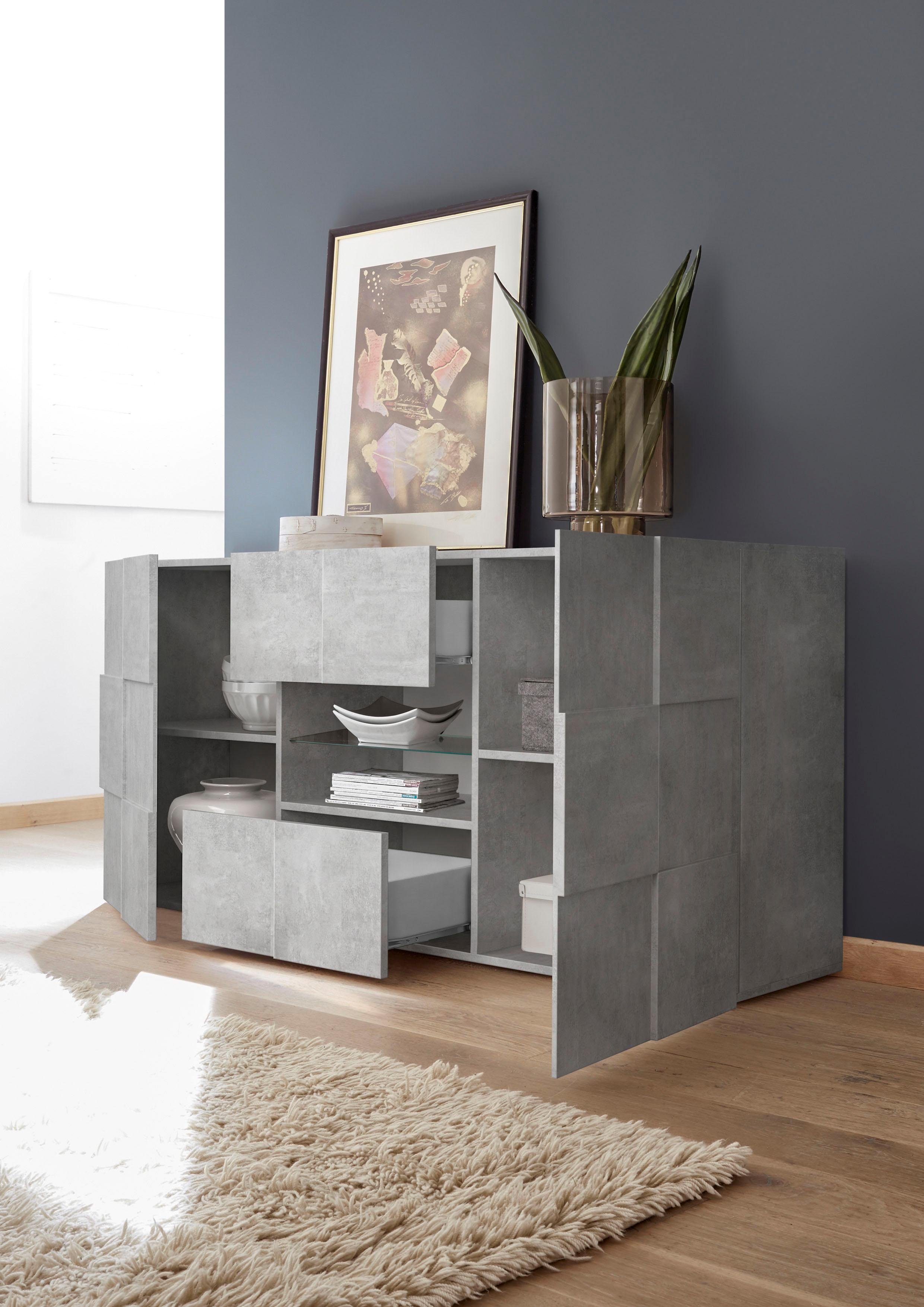 INOSIGN Dressoir Dama Breedte 181, Commode 2 deuren en 2 lades, Dressoir Front in 3D-uiterlijk, veel opbergruimte, verschillende kleuren