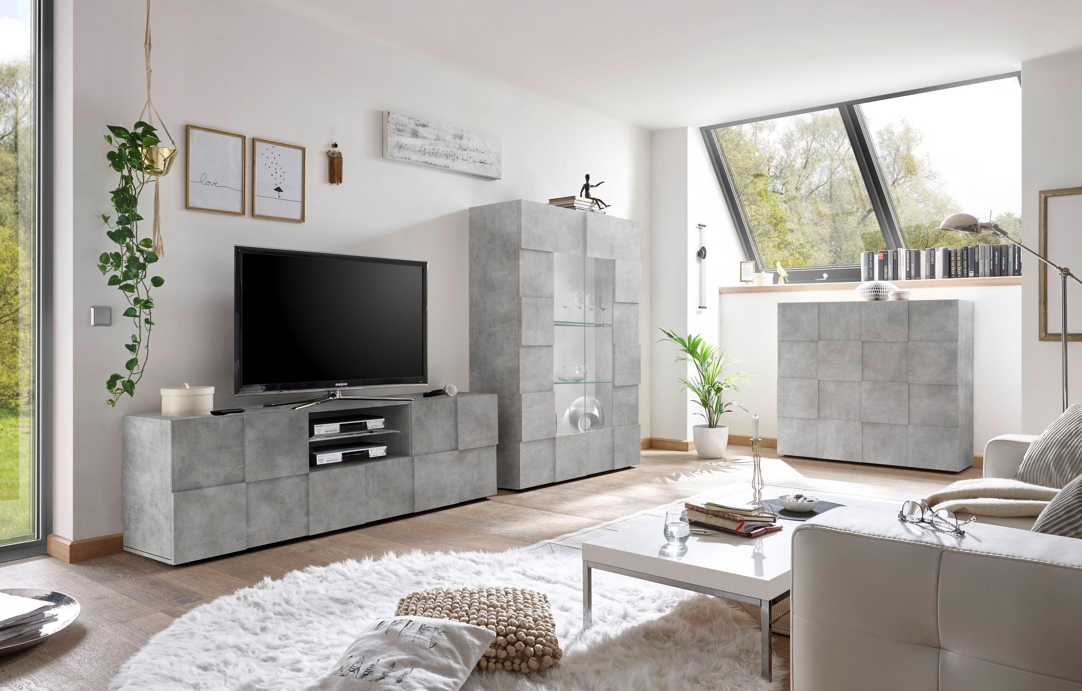 INOSIGN Tv-meubel Dama Breedte 181 cm, TV-meubel 2 deuren, 1 lade, TV-kast Front in 3D-uiterlijk, veel opbergruimte, verschillende kleuren