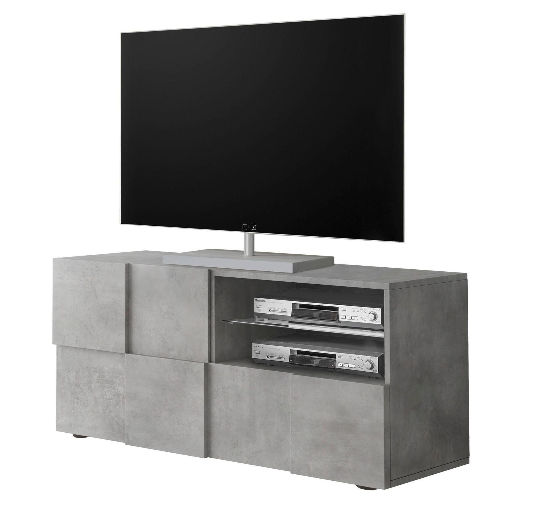 INOSIGN Tv-meubel Dama Breedte 121 cm, TV-meubel 1 deur, 1 lade, TV-kast Front in 3D-uiterlijk, greeploos, verschillende kleuren lowboards grijs