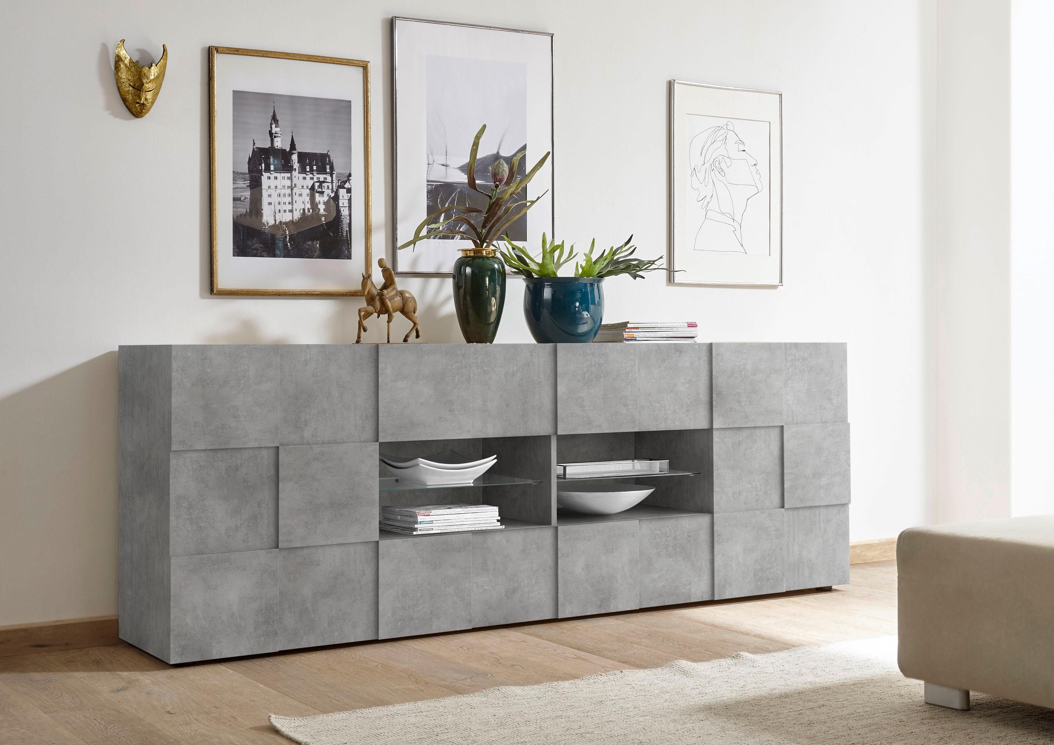 INOSIGN Dressoir Dama Breedte 241, Commode 2 deuren en 4 lades, Dressoir Front in 3D-uiterlijk, veel opbergruimte, verschillende kleuren dressoirs