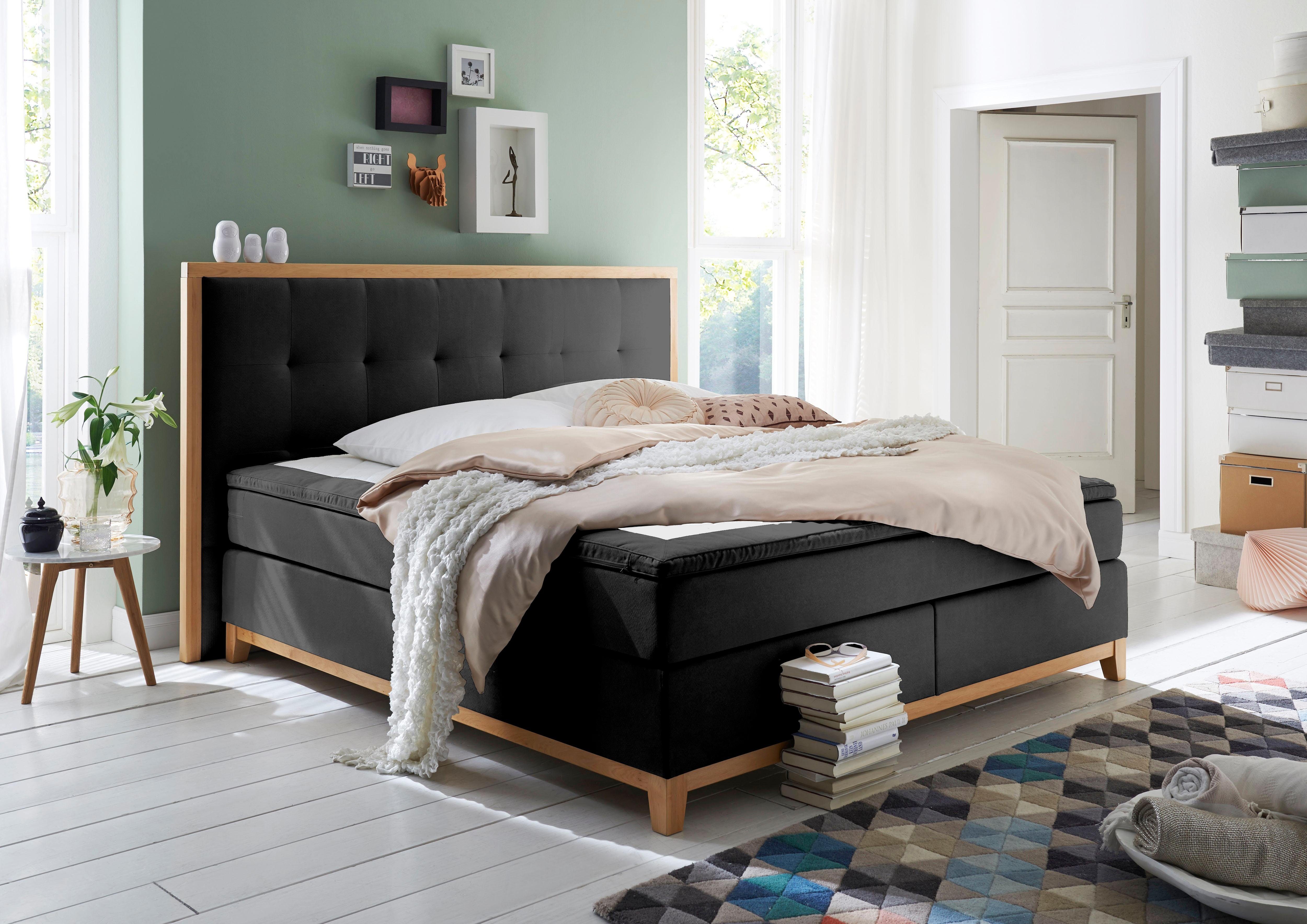 Home affaire Boxspring Sonja met stiksels in het hoofdbord en houten frame, inclusief topmatras boxsprings grijs