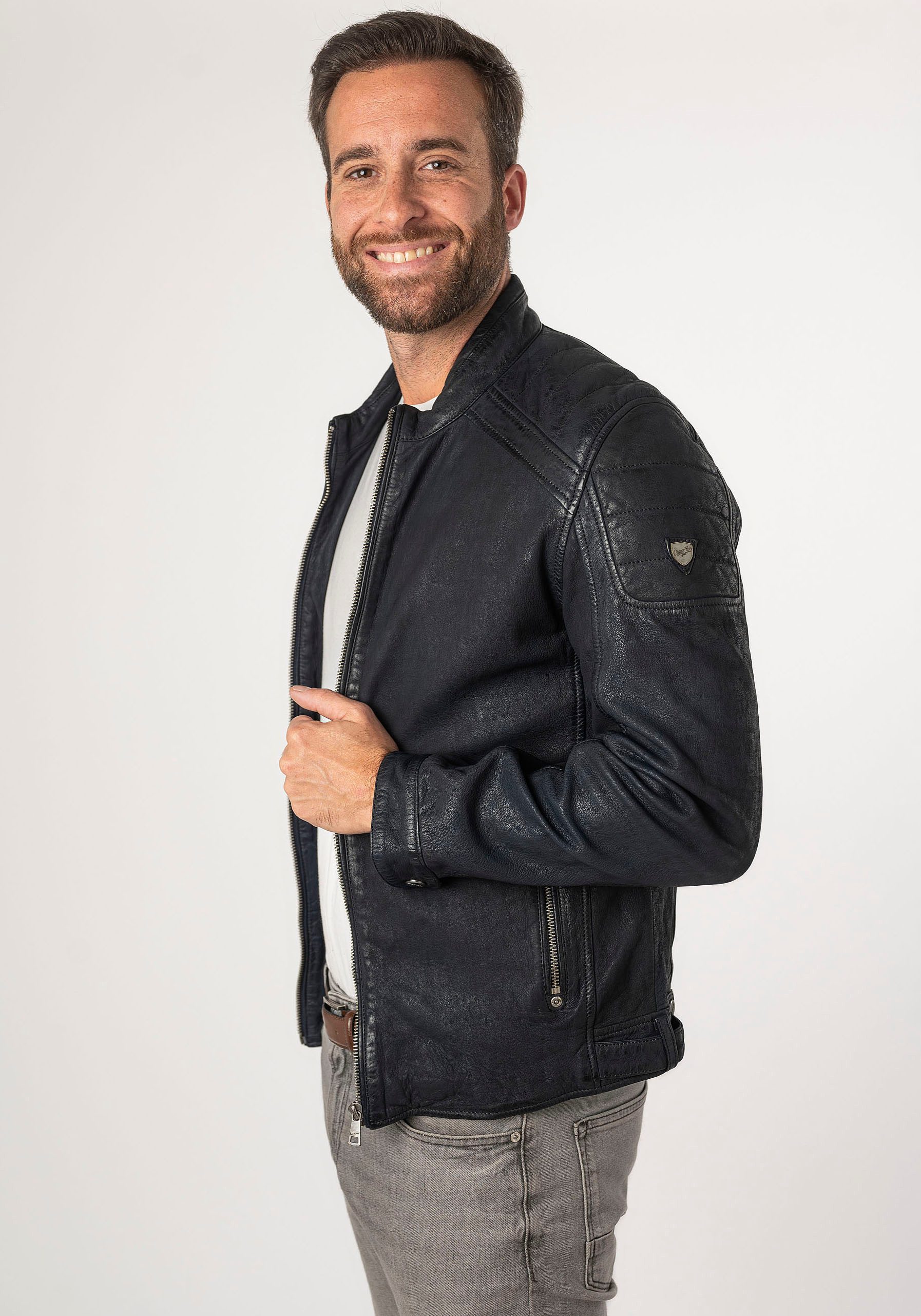 Mauritius Leren jack MMChesney met rits, ritszakken, sierstepping