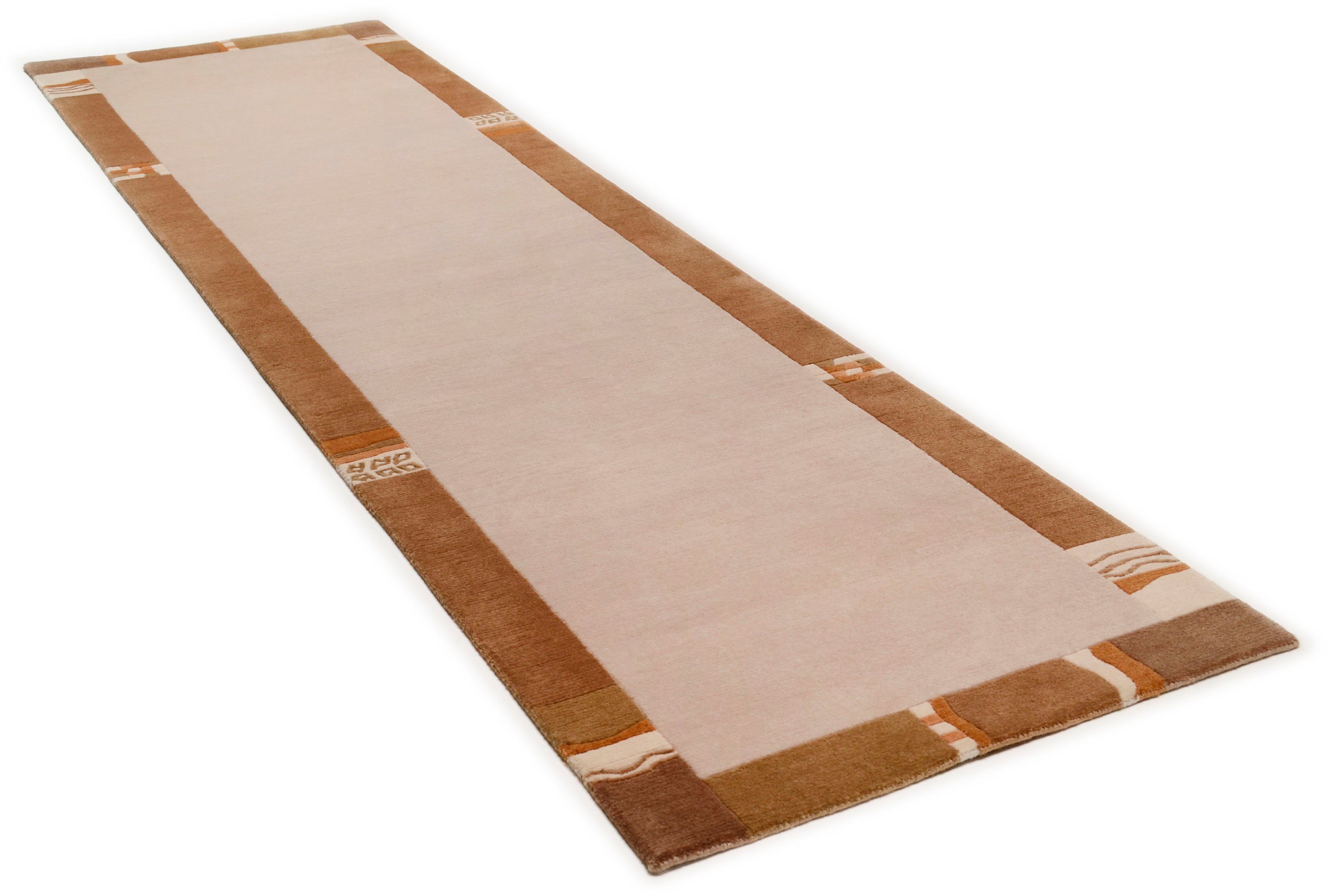 THEKO Loper Avanti Loper, zuivere wol, met de hand geknoopt, met randdessin lopers maat 80x300 cm beige