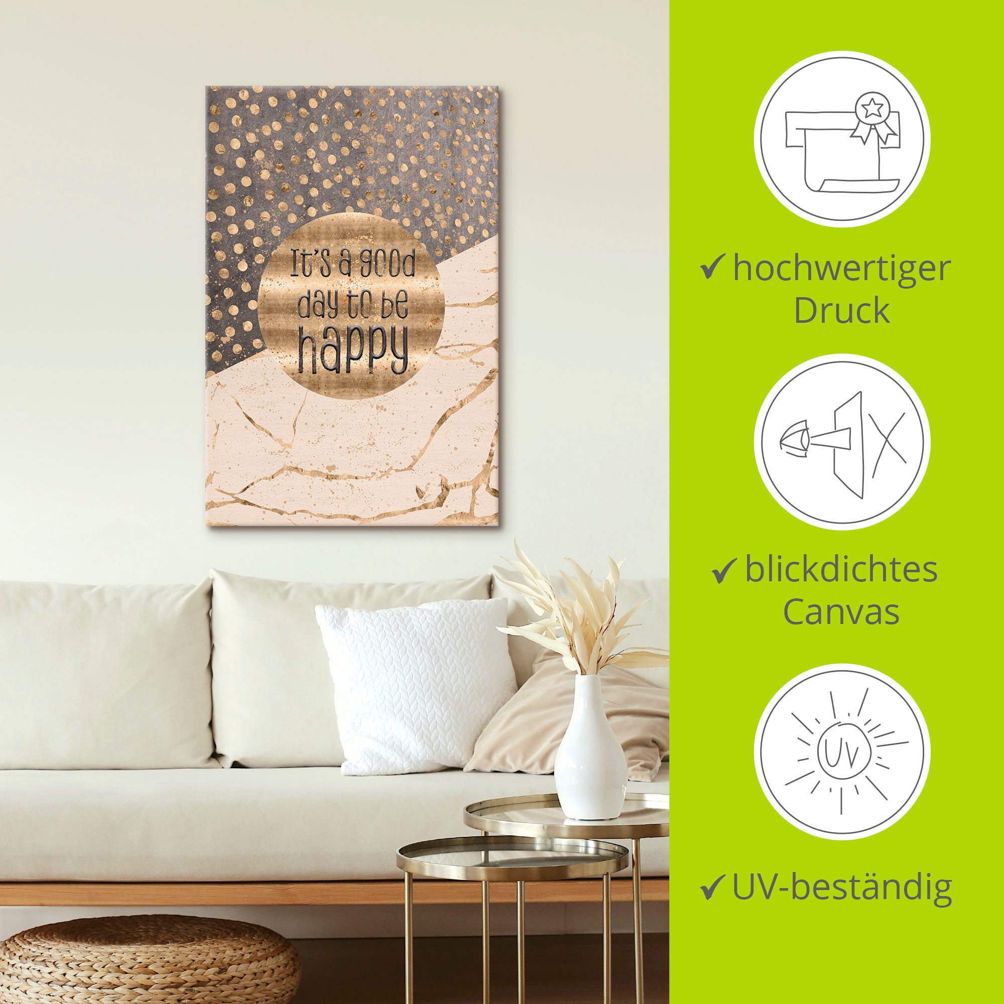 Artland Artprint Een goede dag om gelukkig te zijn als artprint van aluminium, artprint voor buiten, artprint op linnen, poster, muursticker