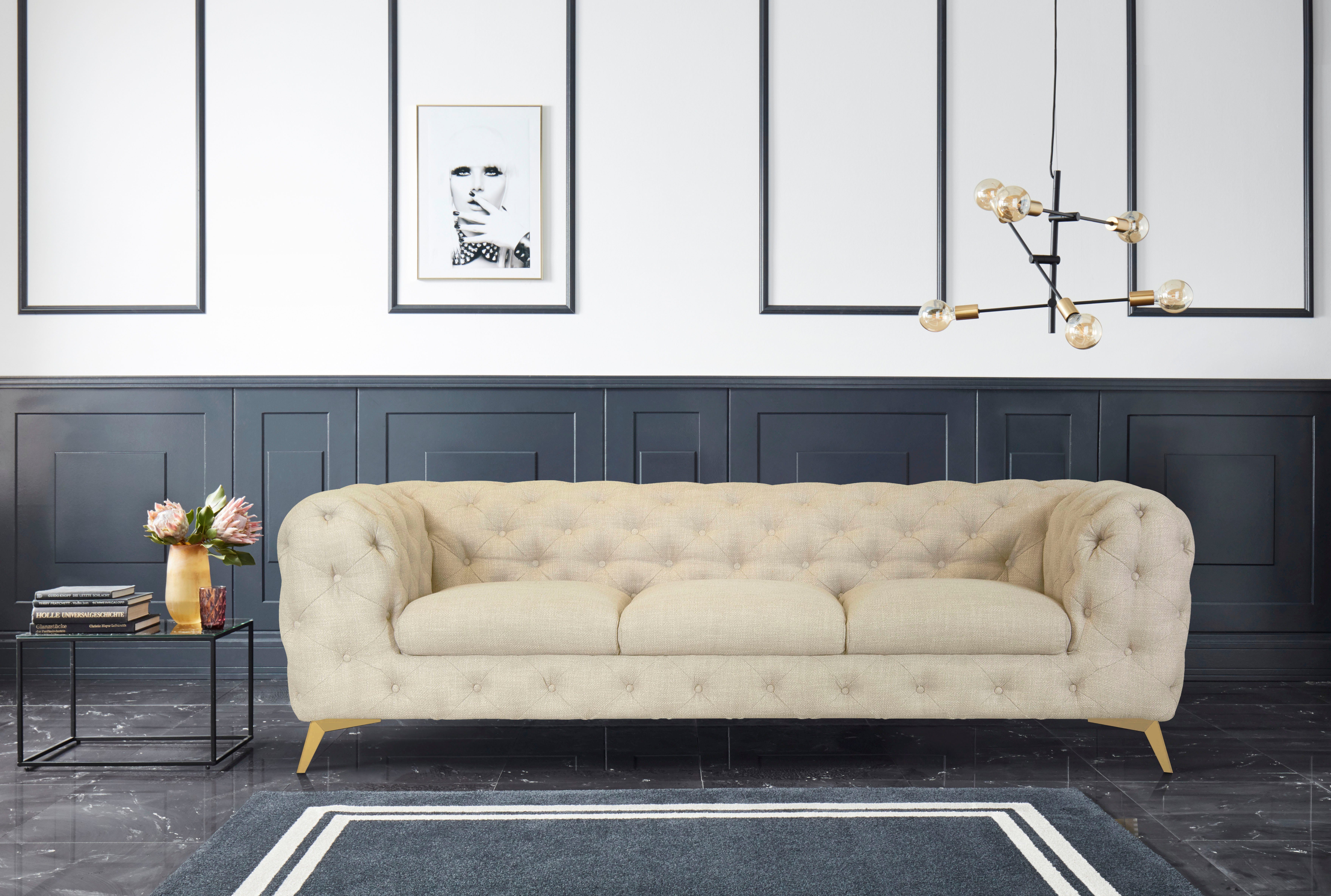 Leonique Chesterfield-bank Glynis luxueuze capitonnage, moderne chesterfield look, kleur van de poten ter keuze