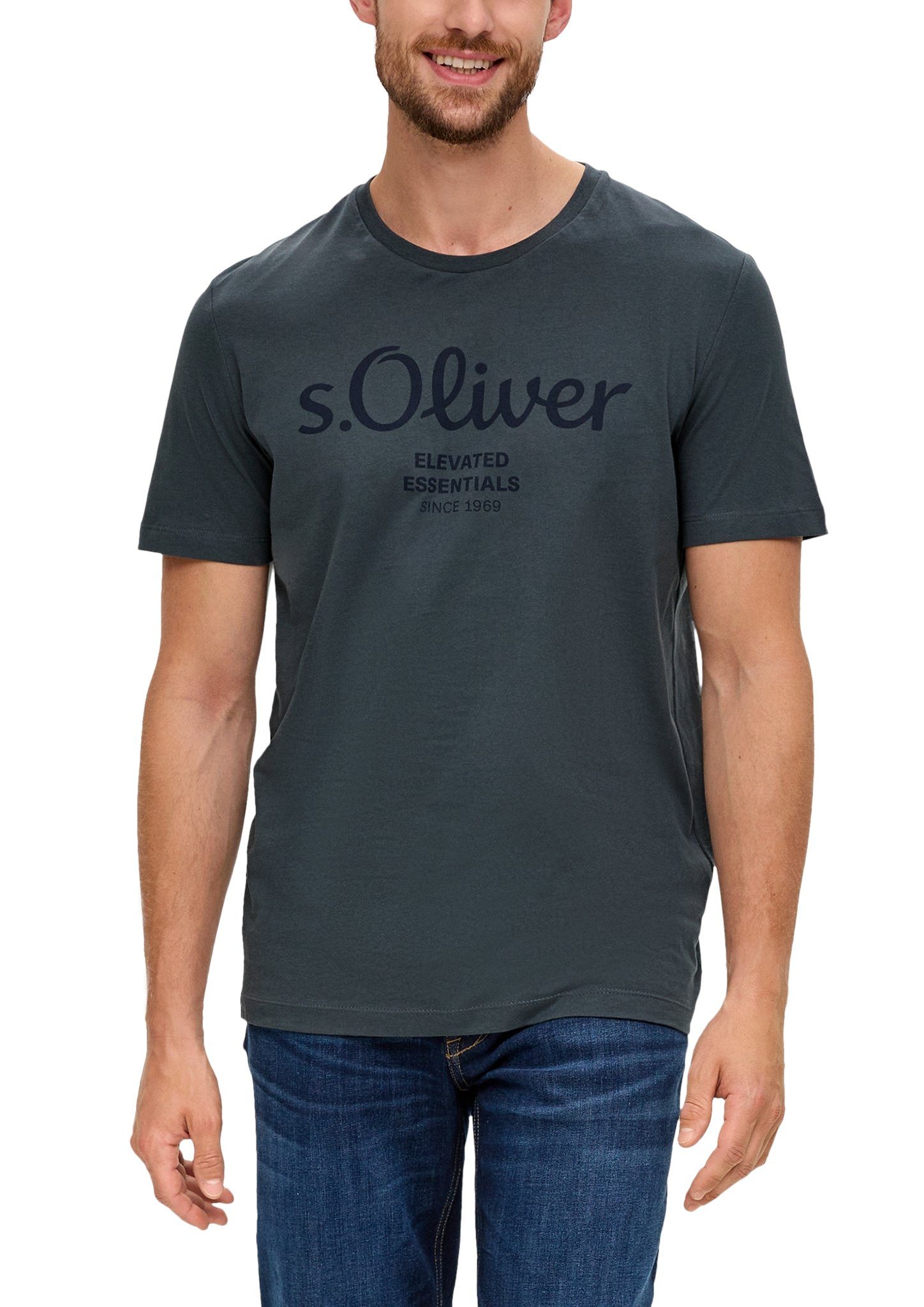 S.Oliver regular fit T-shirt met printopdruk donkergrijs
