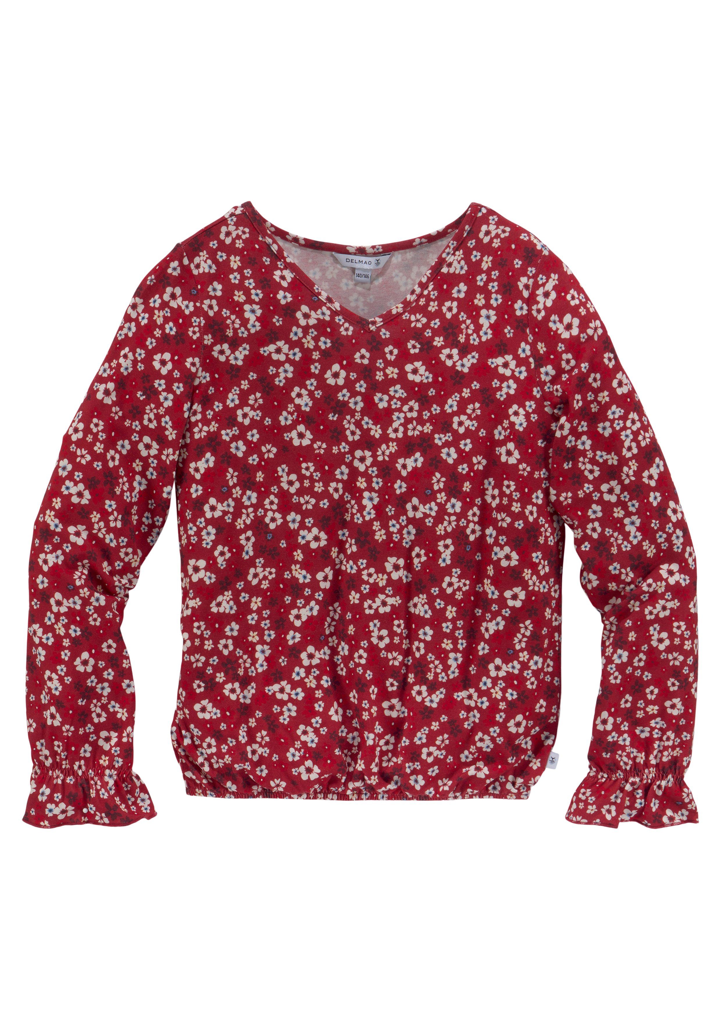DELMAO Shirt met lange mouwen Voor meisjes langarmig, comfortabel gesneden, effen, met v-hals