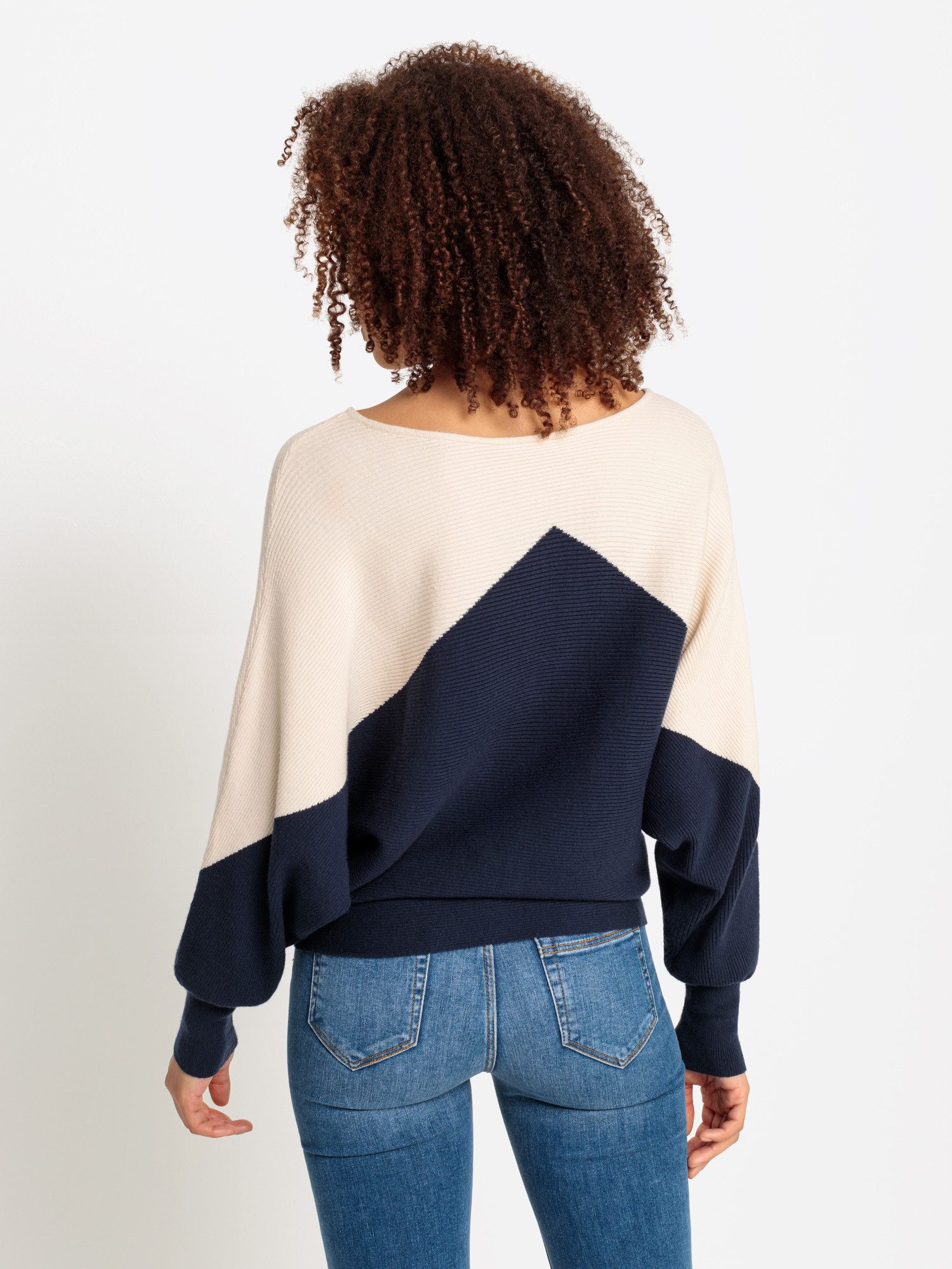 Lascana Gebreide trui met colorblock-look en lichte vleermuismouwen