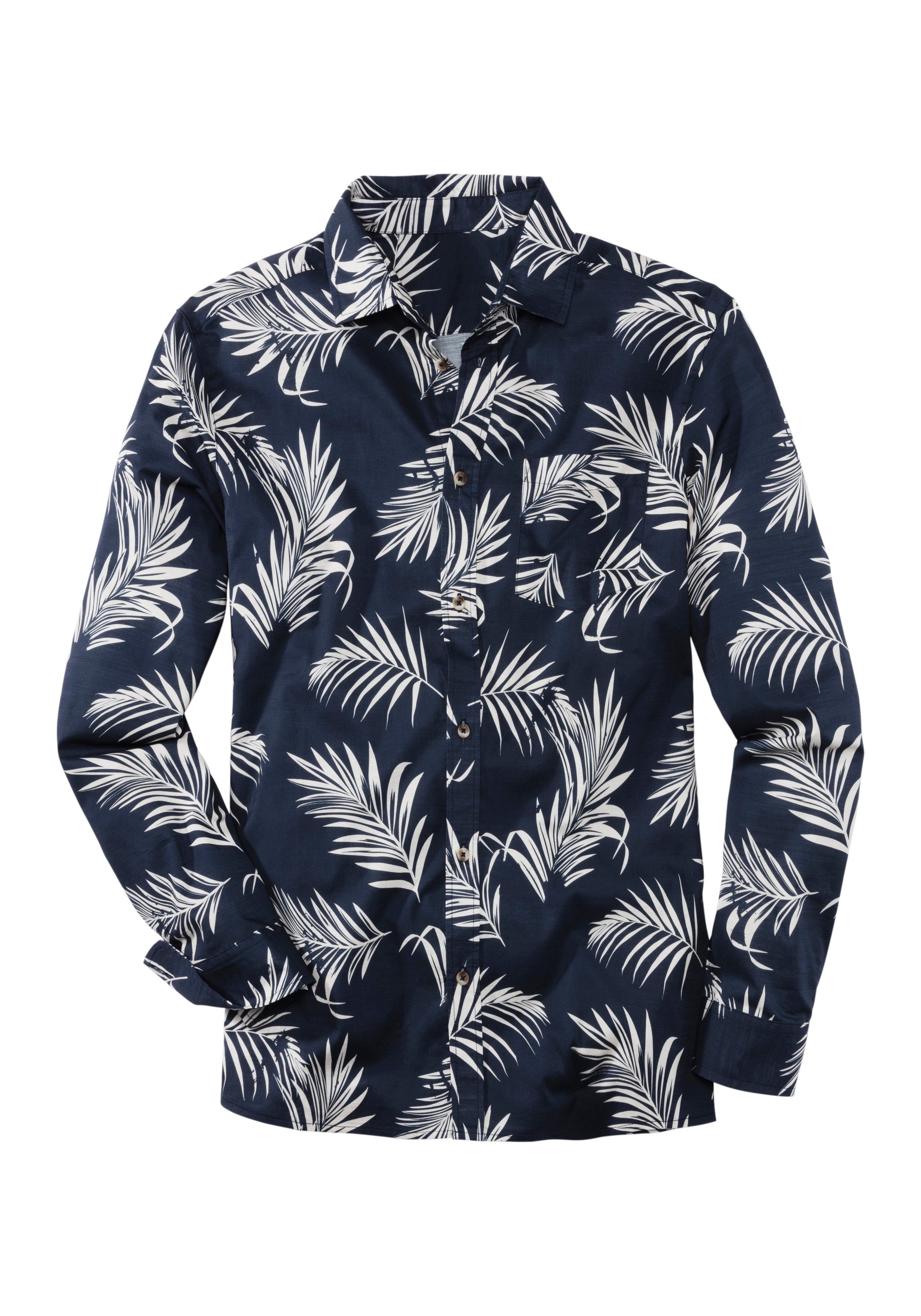 John Devin Hawaï-overhemd Regular fit Lange mouwen, vrijetijdsshirt met palmprint van 100% katoen