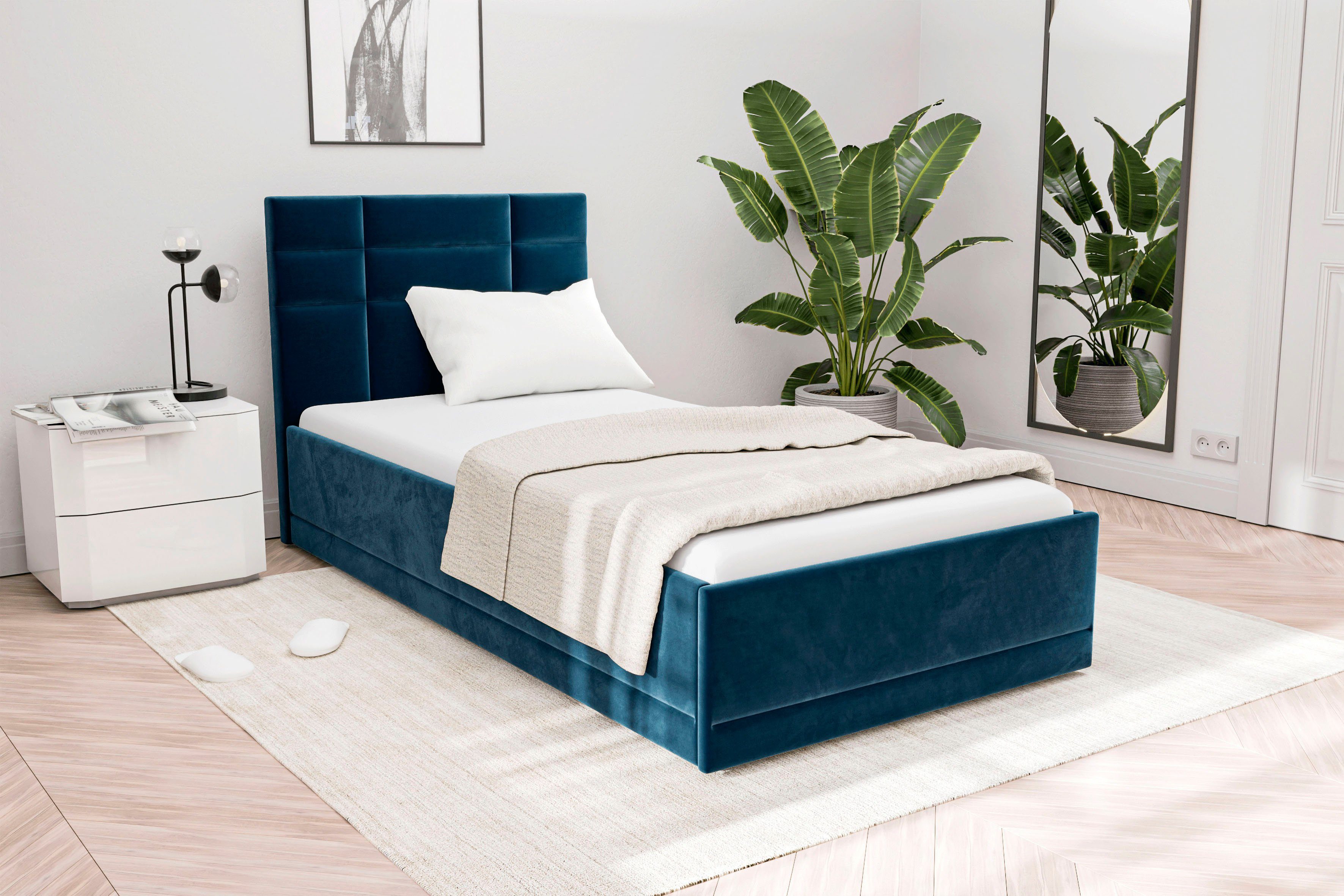 Westfalia Polsterbetten Gestoffeerd bed Praag keuze uit 3 matrastypes, met of zonder bedlade bedden maat 100 cm x 210 cm blauw