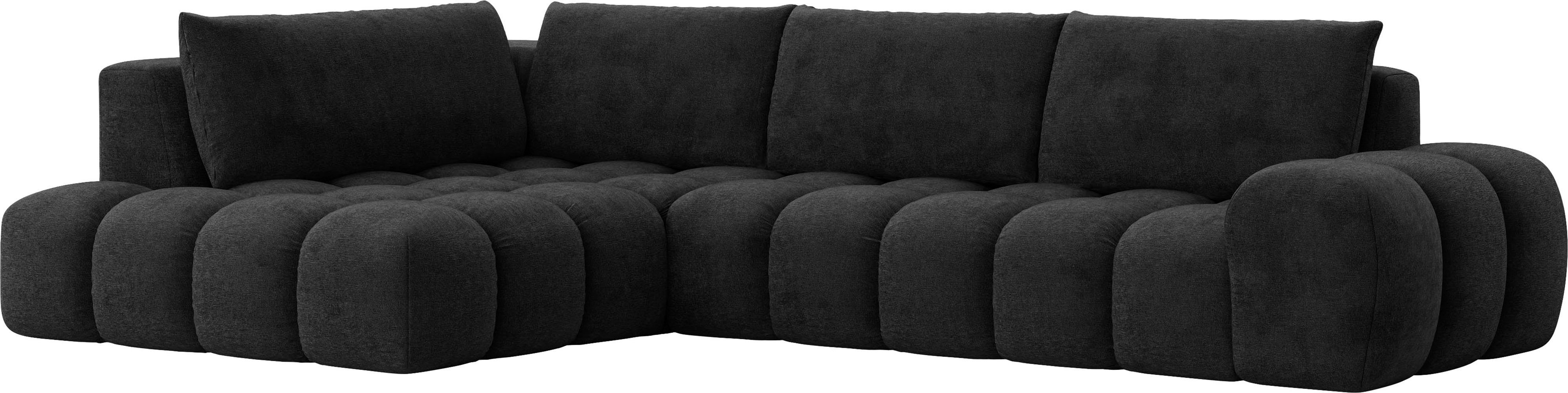INOSIGN Hoekbank AZITA designsofa, elegant en comfortabel L-vorm, bubbel-look losse rugkussens, droomachtige stiksels, afmetingen b/d/h: 352/210/72 cm