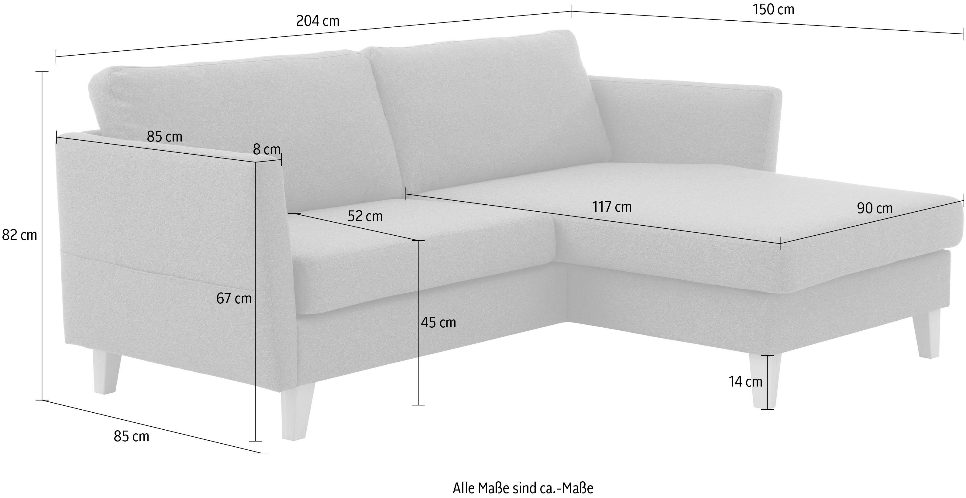 ATLANTIC home collection Hoekbank Mailo L-vorm met zakken opzij, récamier aan beide kanten te monteren, massief houten poten
