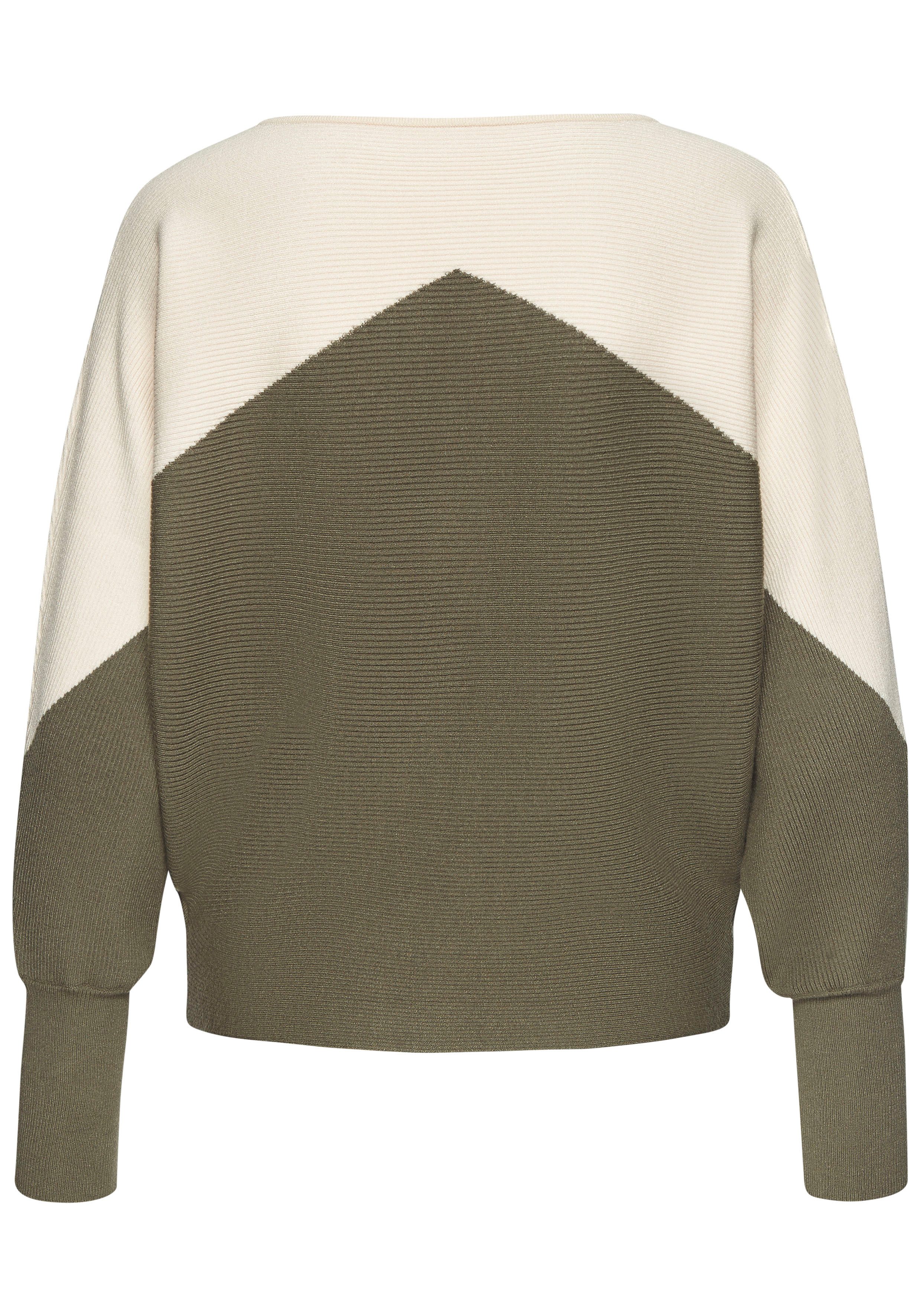 Lascana Gebreide trui met colorblock-look en lichte vleermuismouwen