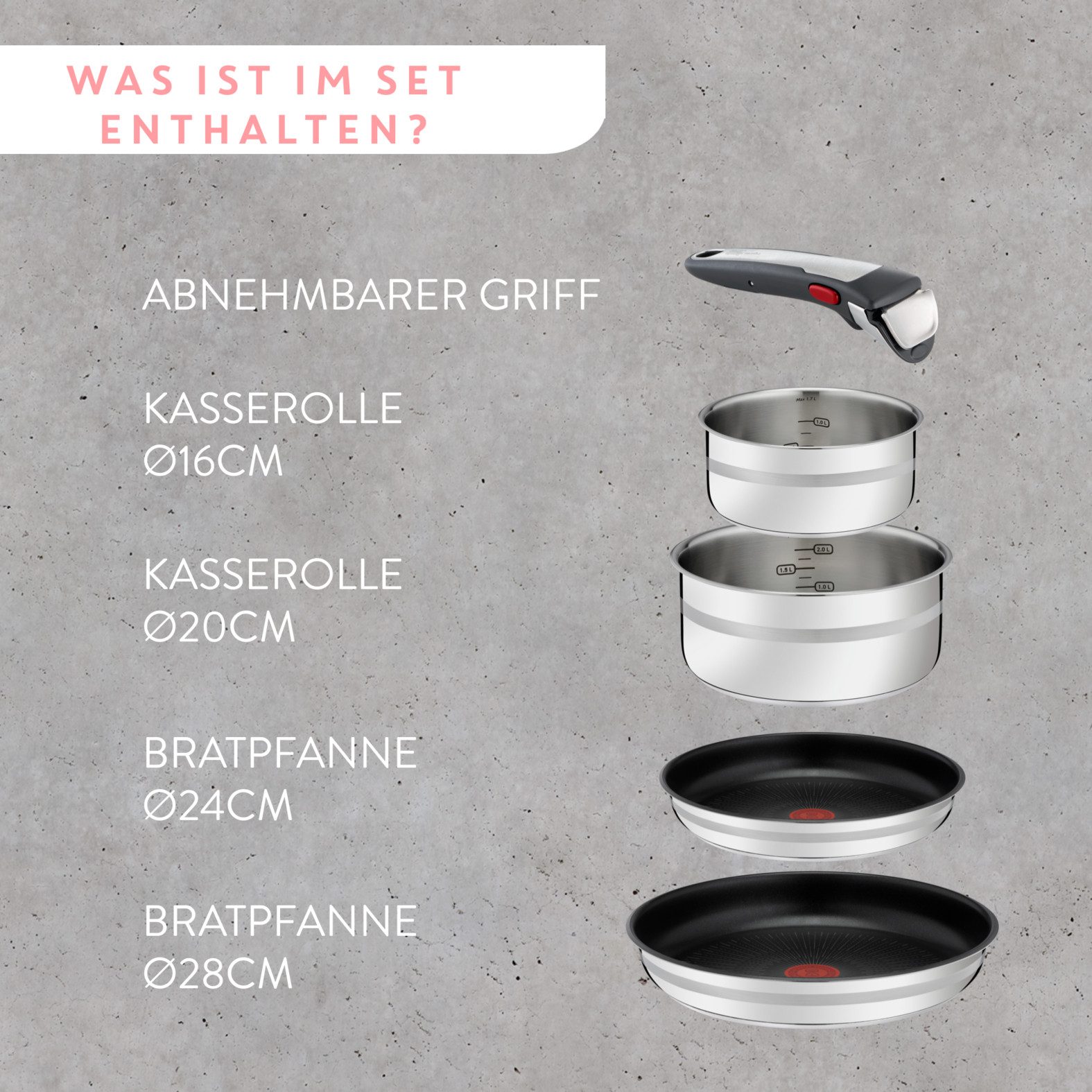 Tefal Pannenset Jamie Oliver Ingenio G6, 5-delig Ingenio kookgerei set inductie geschikt voor alle kookplaten, ovenbestendig, ruimtebesparend, l9769632 (set, 5-delig)