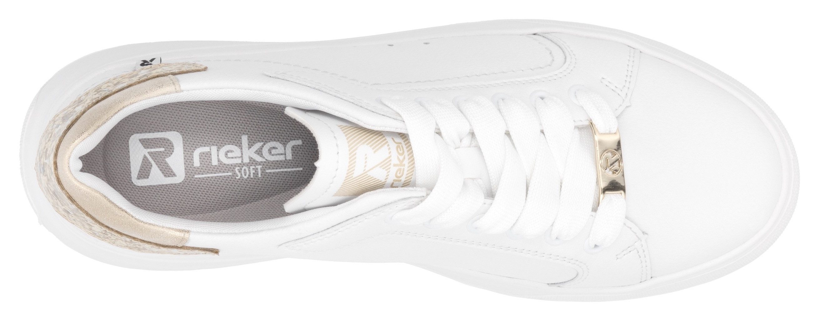 RIEKER Sport Plateausneakers , veterschoen, lage schoen, vrijetijdsschoen, metallic-accent op de hiel