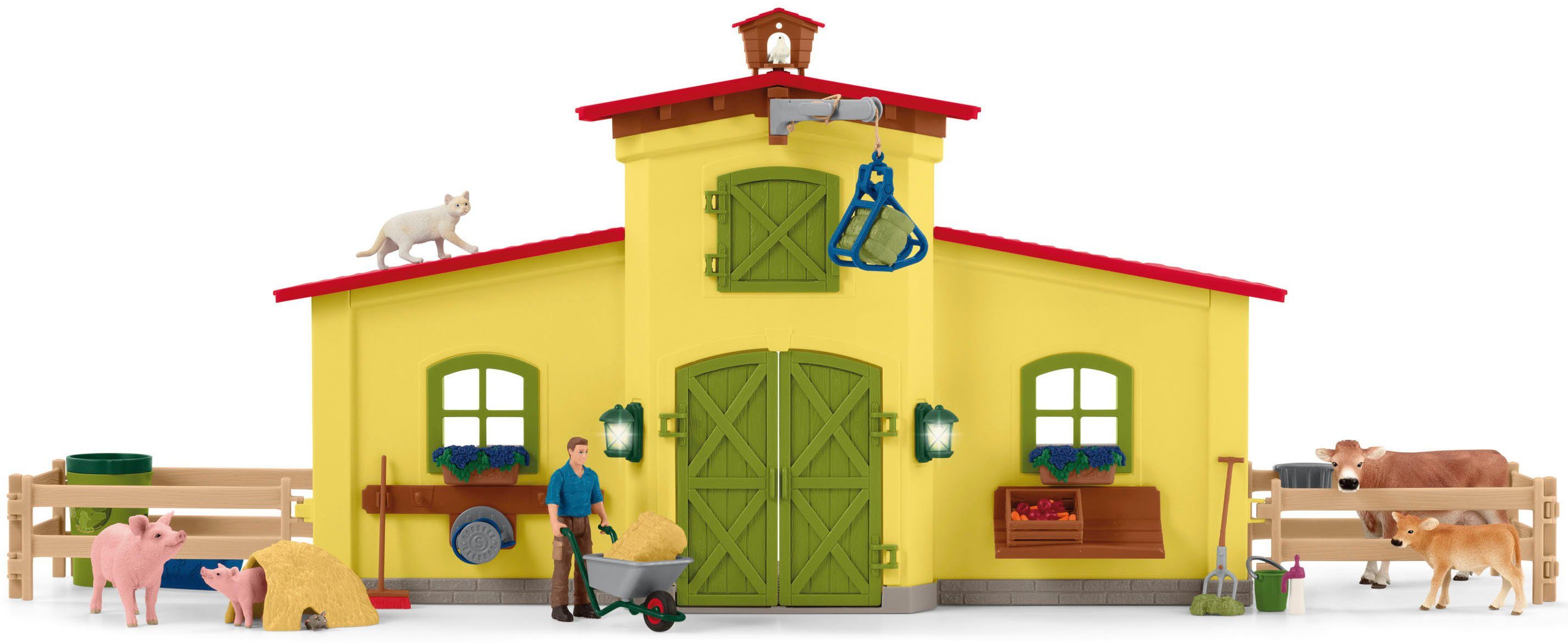 Schleich® Speelwereld FARM WORLD, Grote stal met dieren en accessoires (42605)