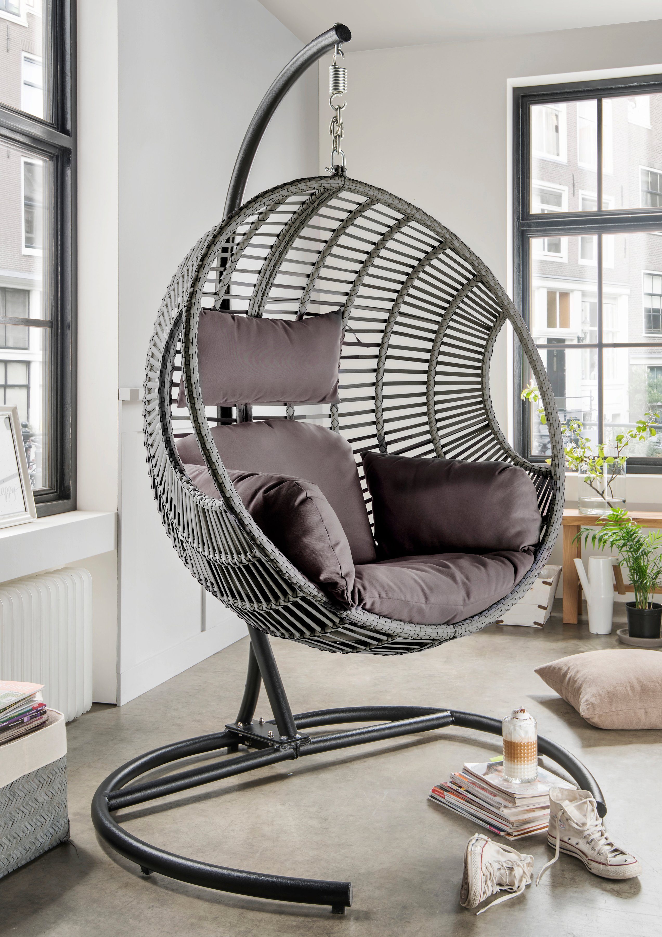 Destiny Hangstoel COCO DE LUXE II Staal, aluminium, polyrattan, met frame, inclusief kussens