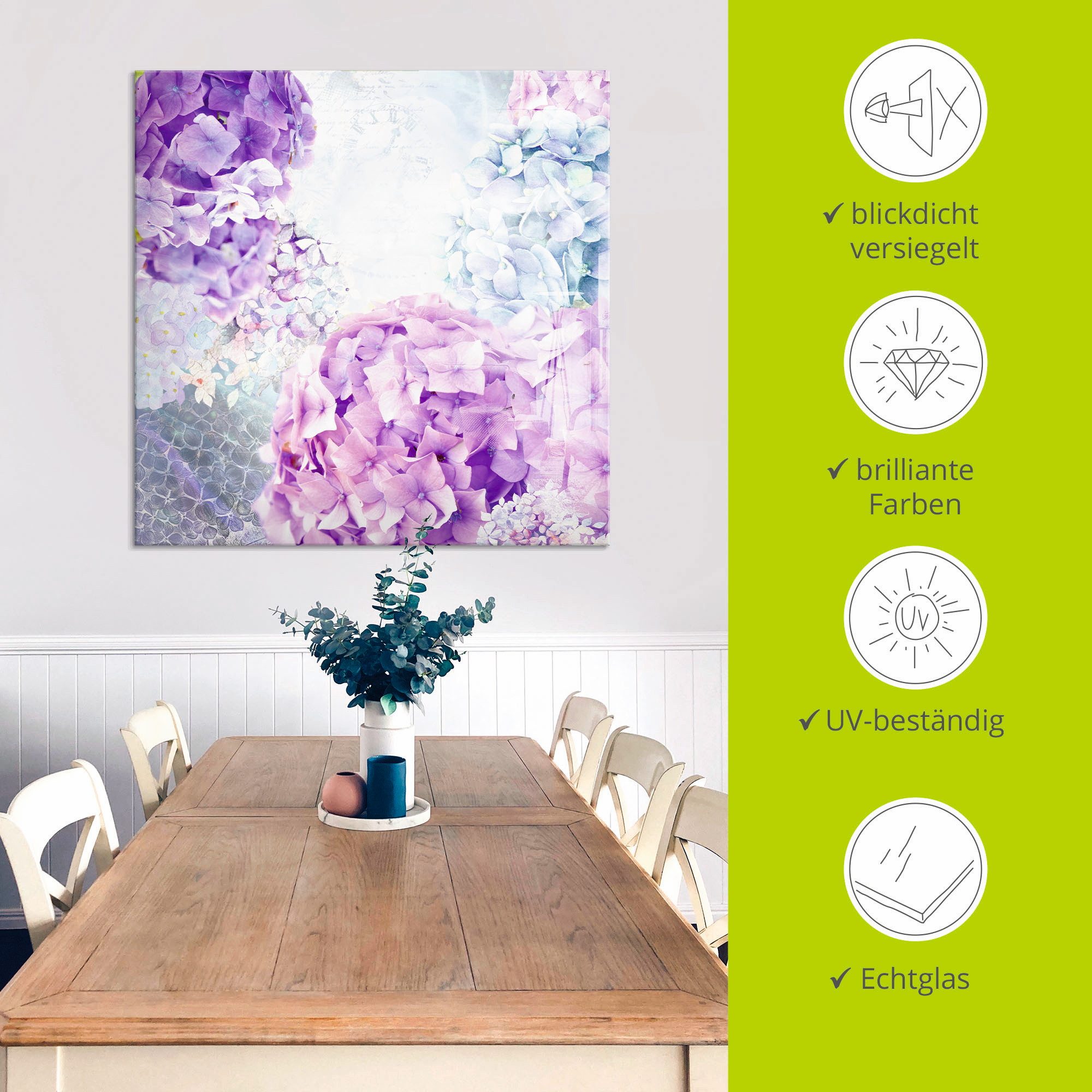 Artland Print op glas Blauw en pink hortensia