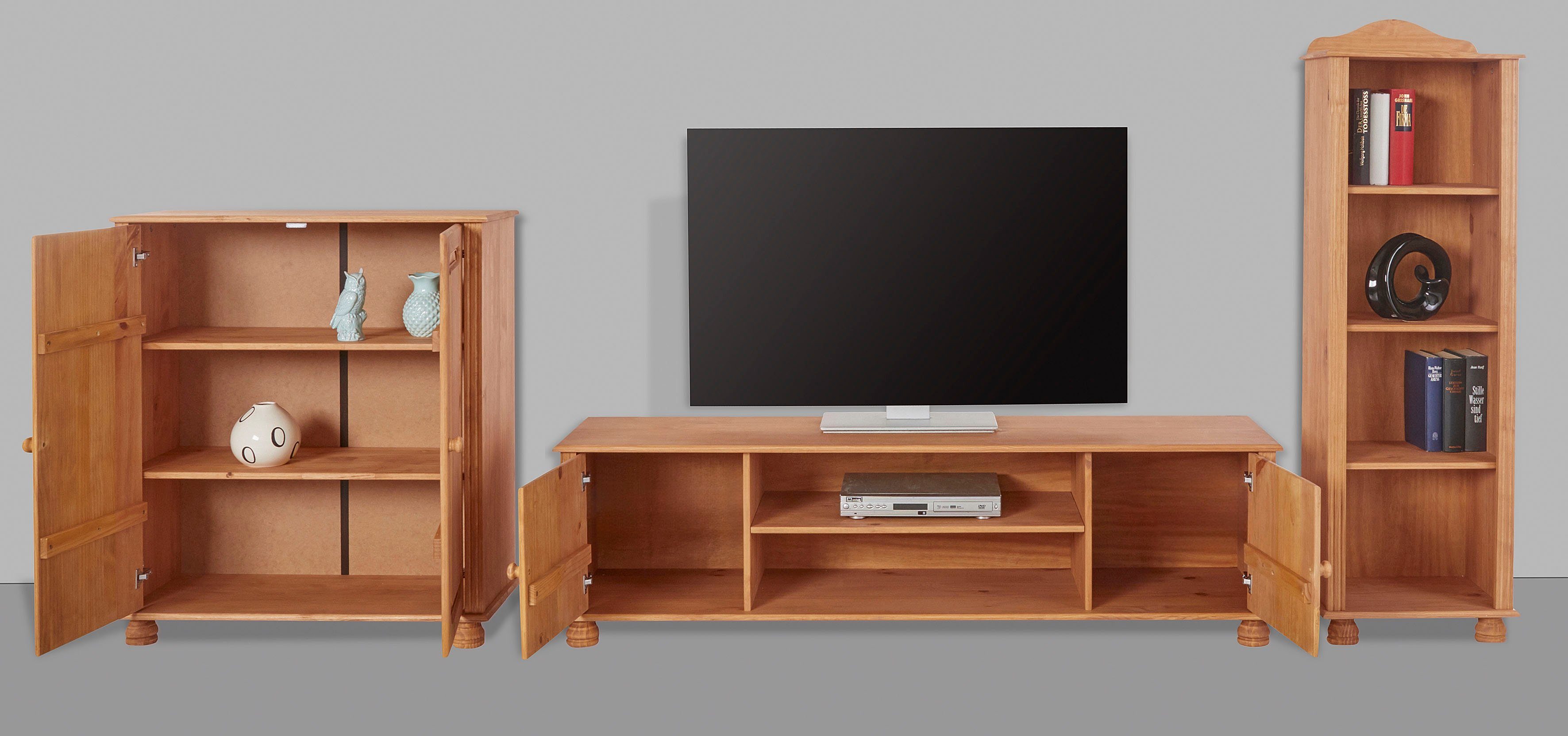 Home affaire Wandmeubel Mette 1 halfhoge kast, 1 boekenkast en 1 tv-meubel zonder wandboard (3-delig)