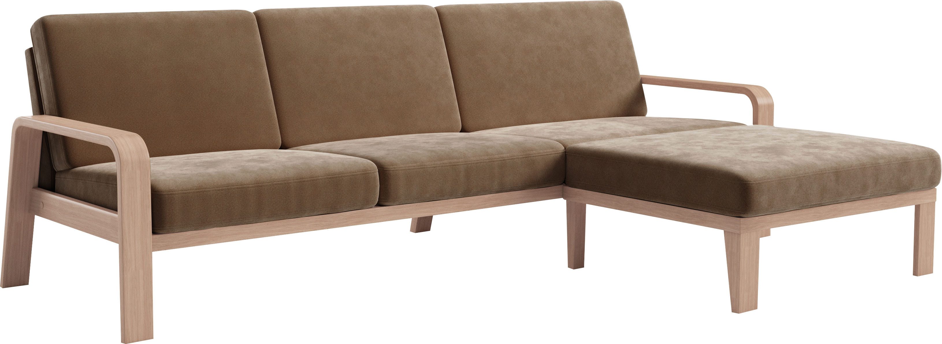 sit&more Hoekbank Kolding L-vorm Armleuningen van natuurlijk beukenhout, verschillende bekledingen en kleuren