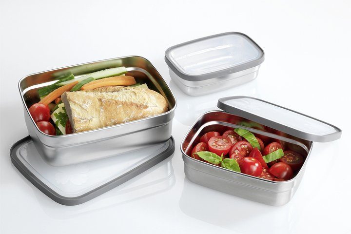Maximex Lunchbox Roestvrij staal Brooddozen in 3 maten, luchtdichte deksels, vaatwasmachinebestendig (set, 3-delig)