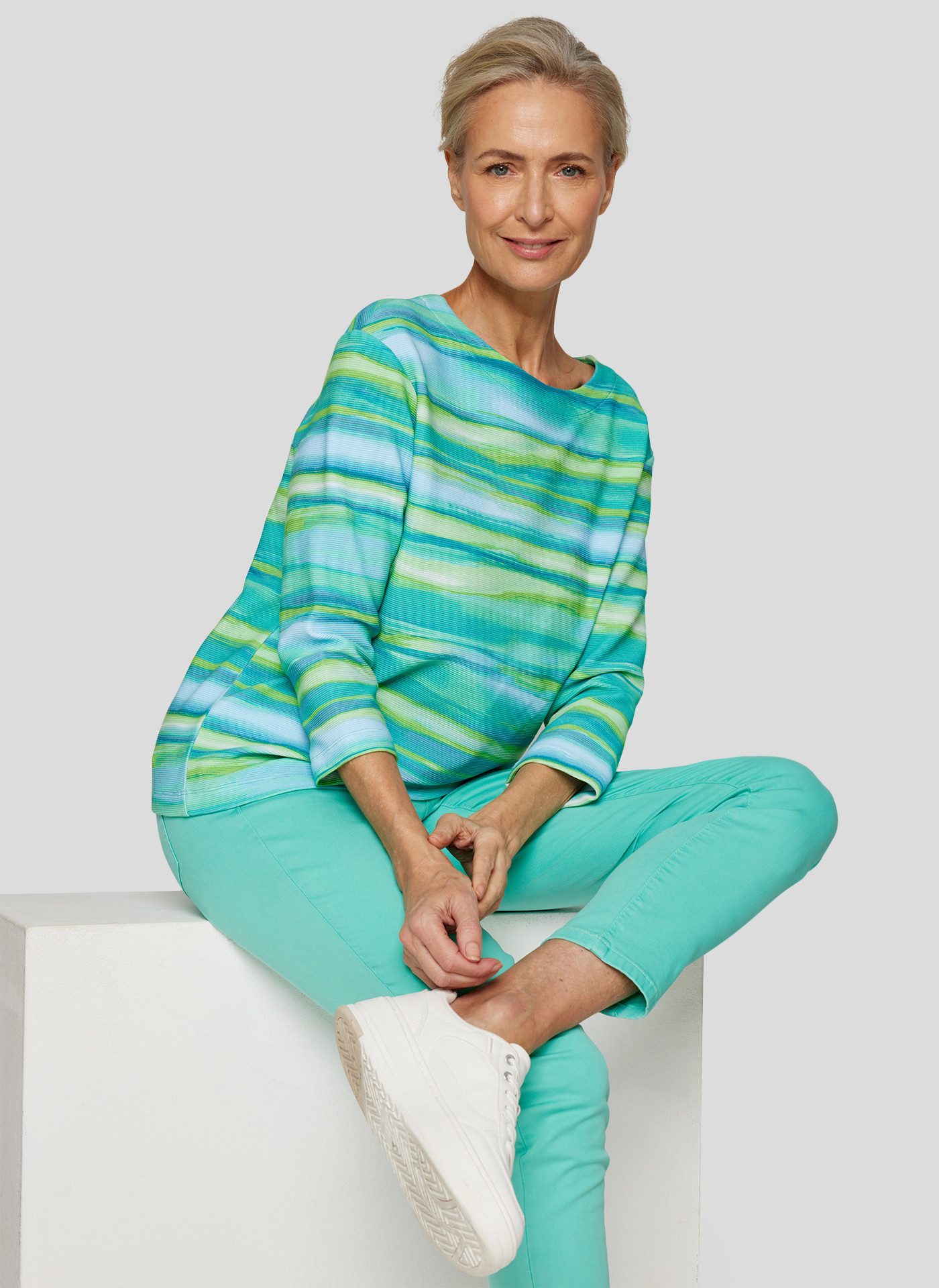 Rabe Shirt met 3/4 mouwen in gestreepte aquarel-look