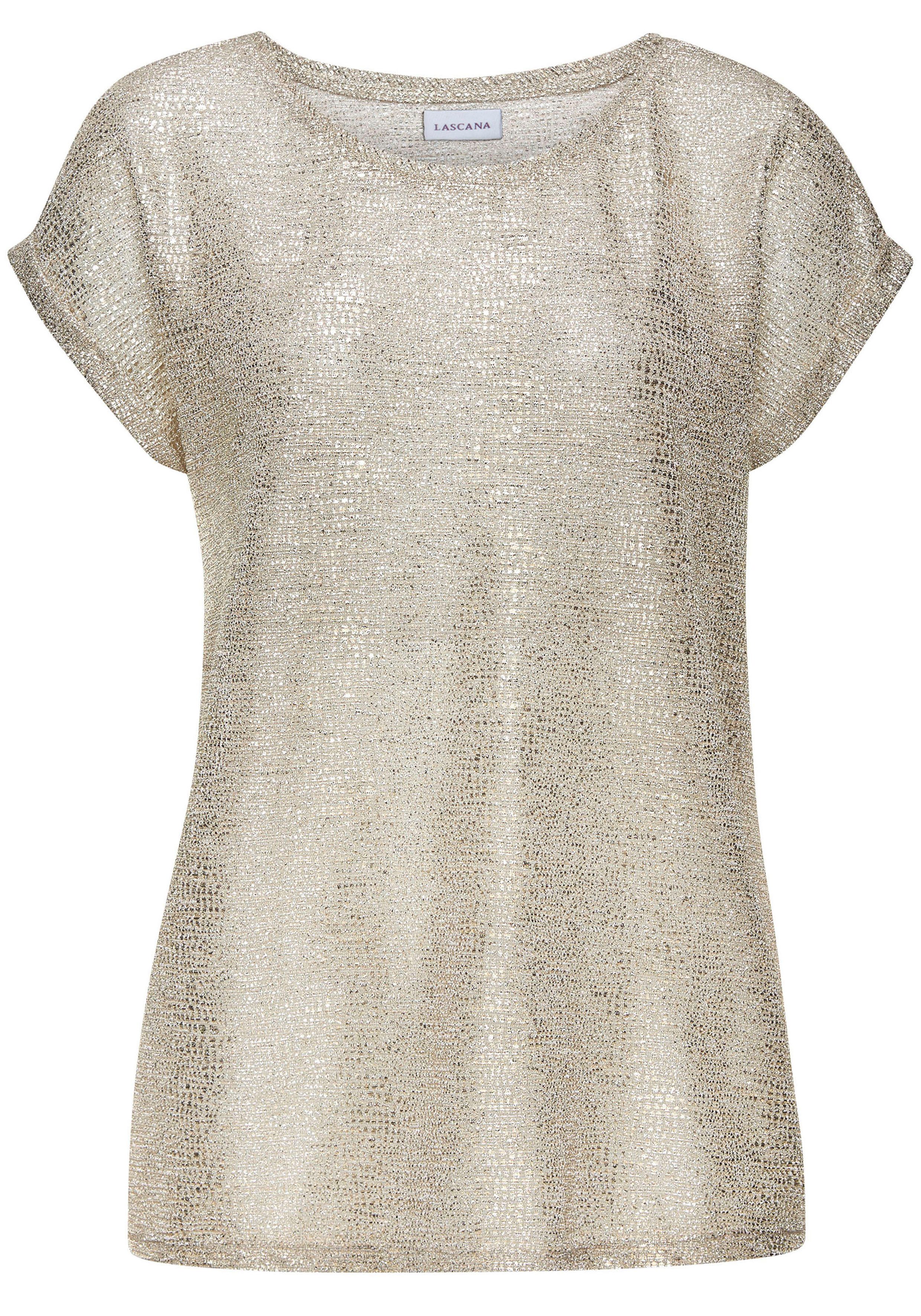 Lascana Shirt met korte mouwen met goudkleurige alloverprint folieprint transparant feestelijk