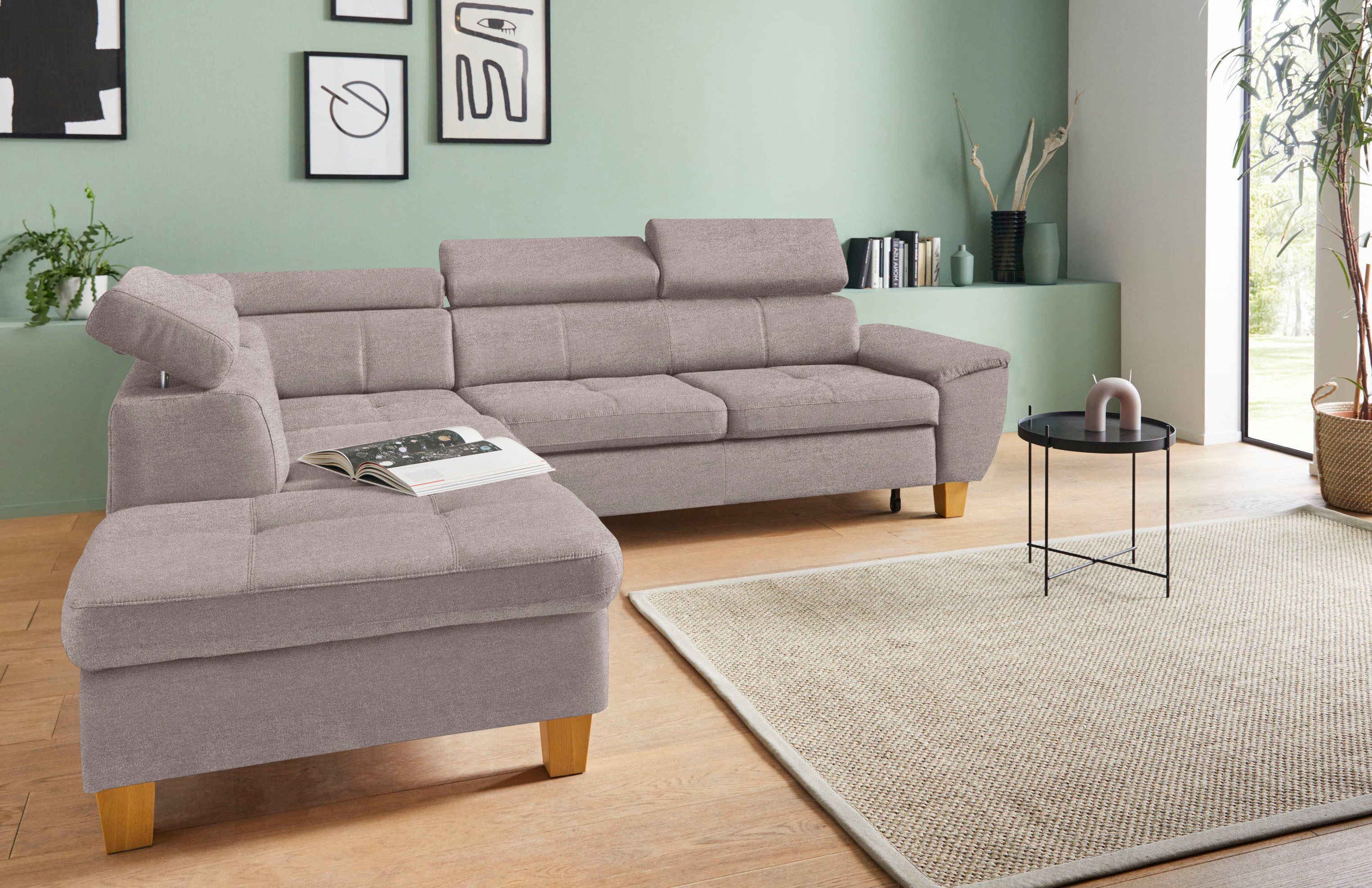 exxpo - sofa fashion Hoekbank met verstelbare hoofdsteun, naar keuze met slaapfunctie en bedkist