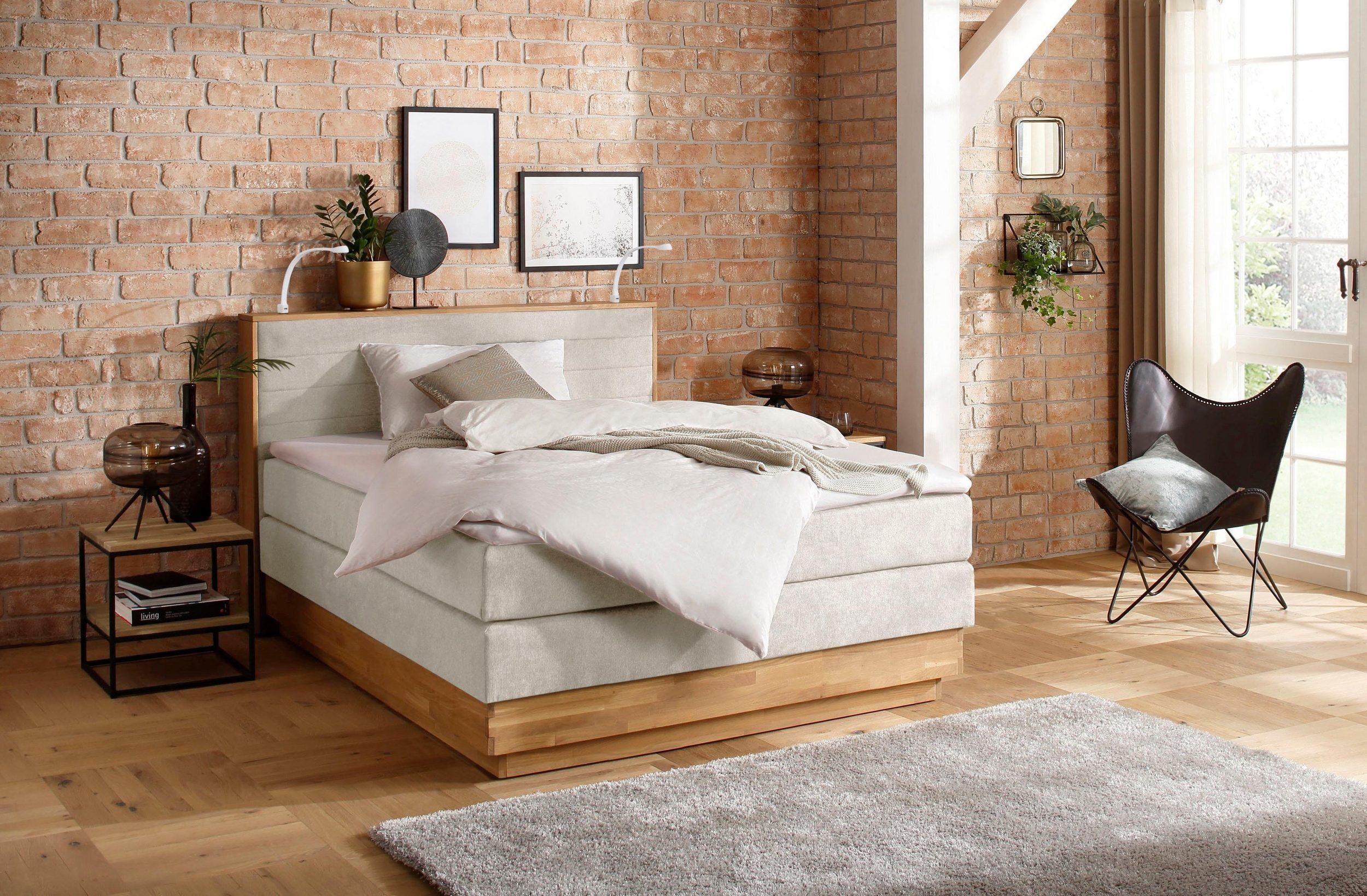 Home affaire Boxspring Cavan Eiken, met bedkist & topmatras, verschillende hardheden (ook H4)