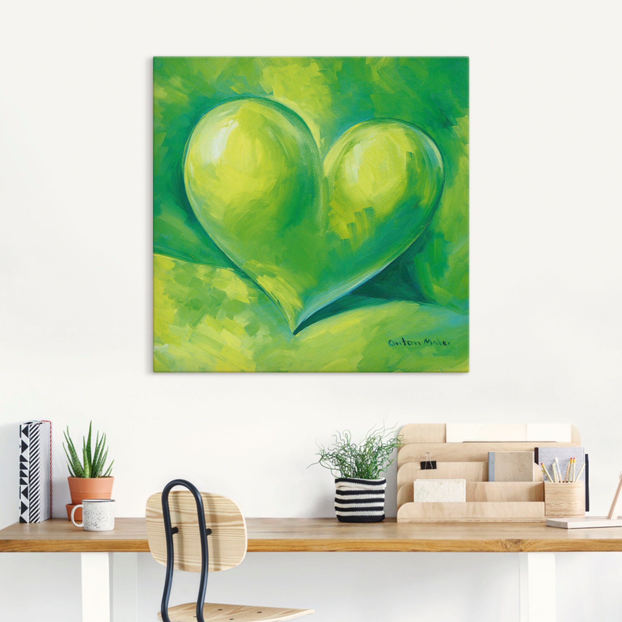 Artland Artprint op linnen Groen hart gespannen op een spieraam
